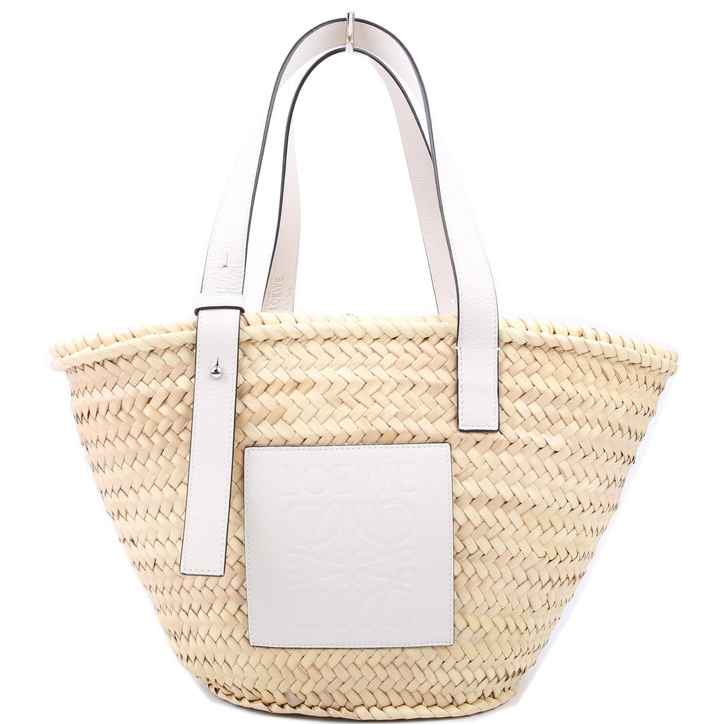 Raffia Basket Tote Small White