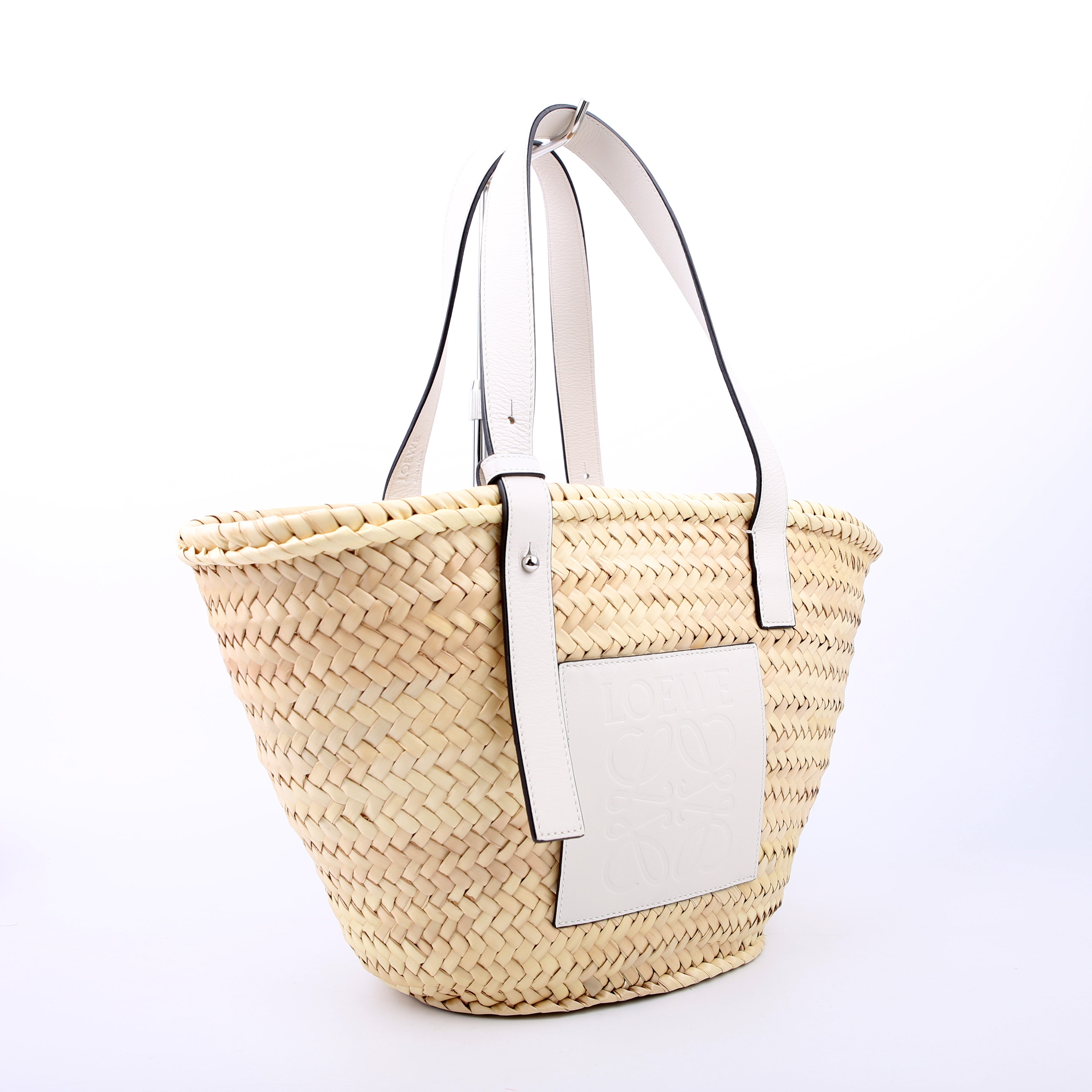 Raffia Basket Tote Small White