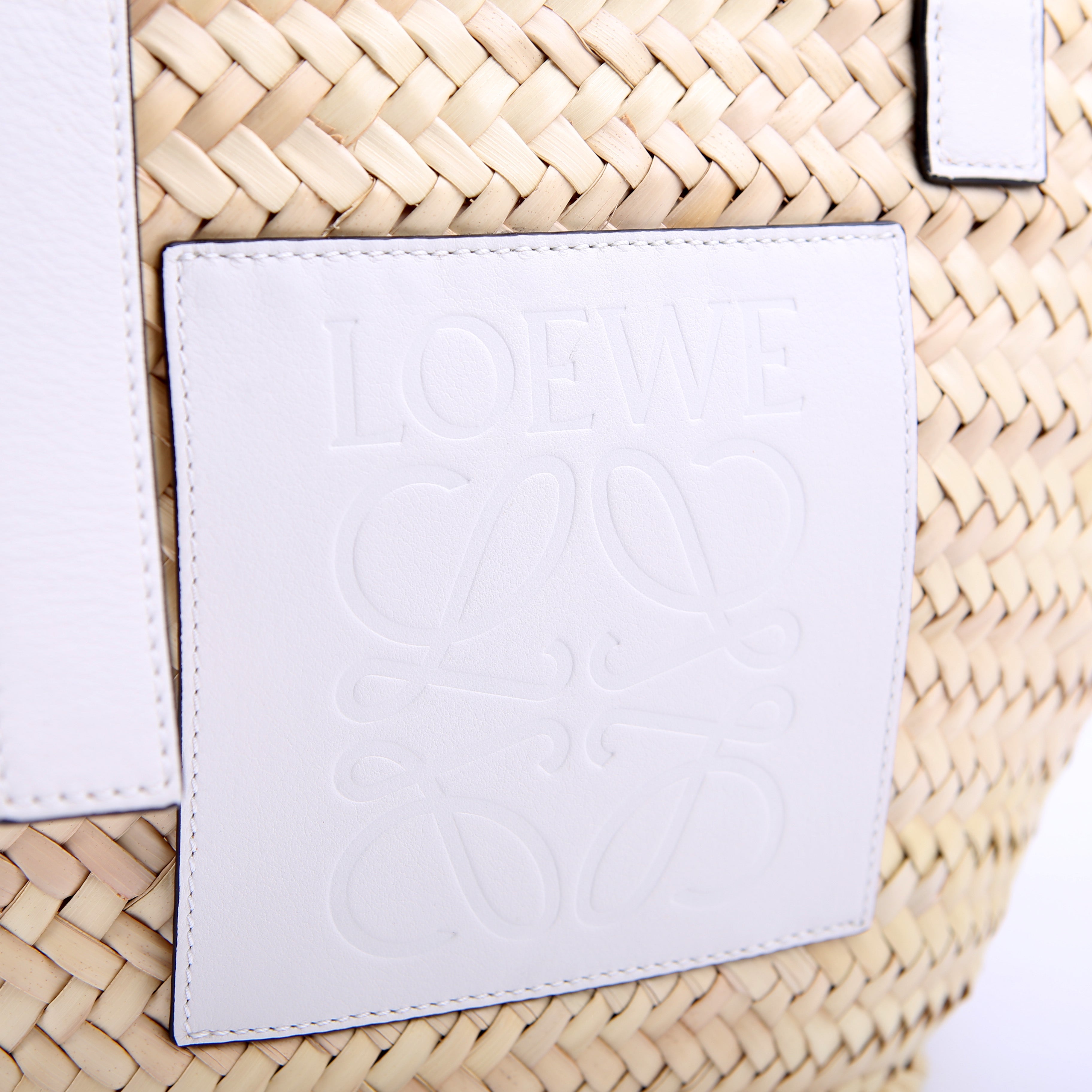 Raffia Basket Tote Small White