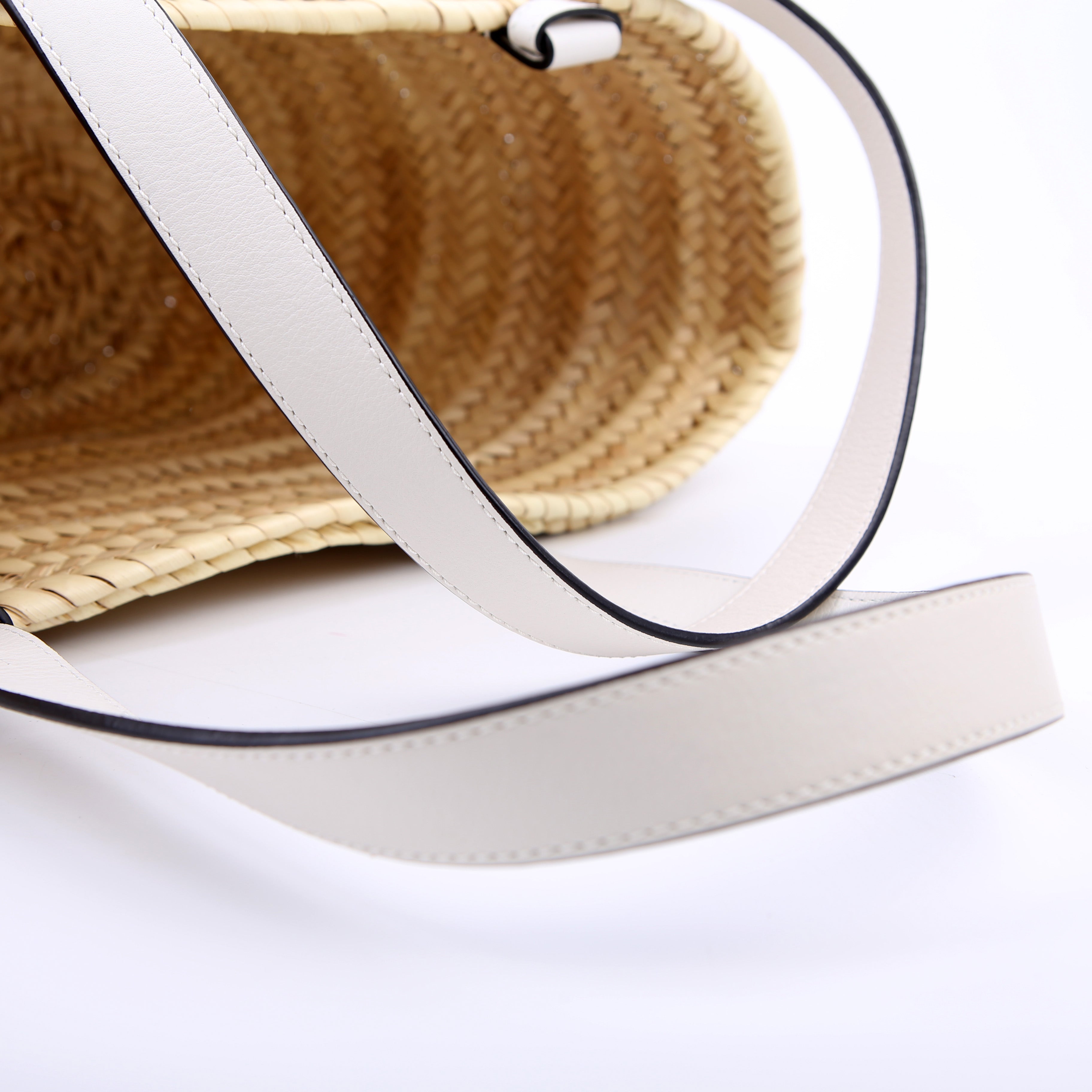 Raffia Basket Tote Small White