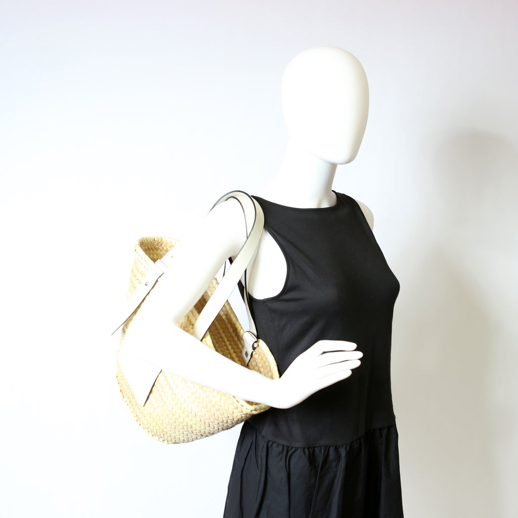 Raffia Basket Tote Small White