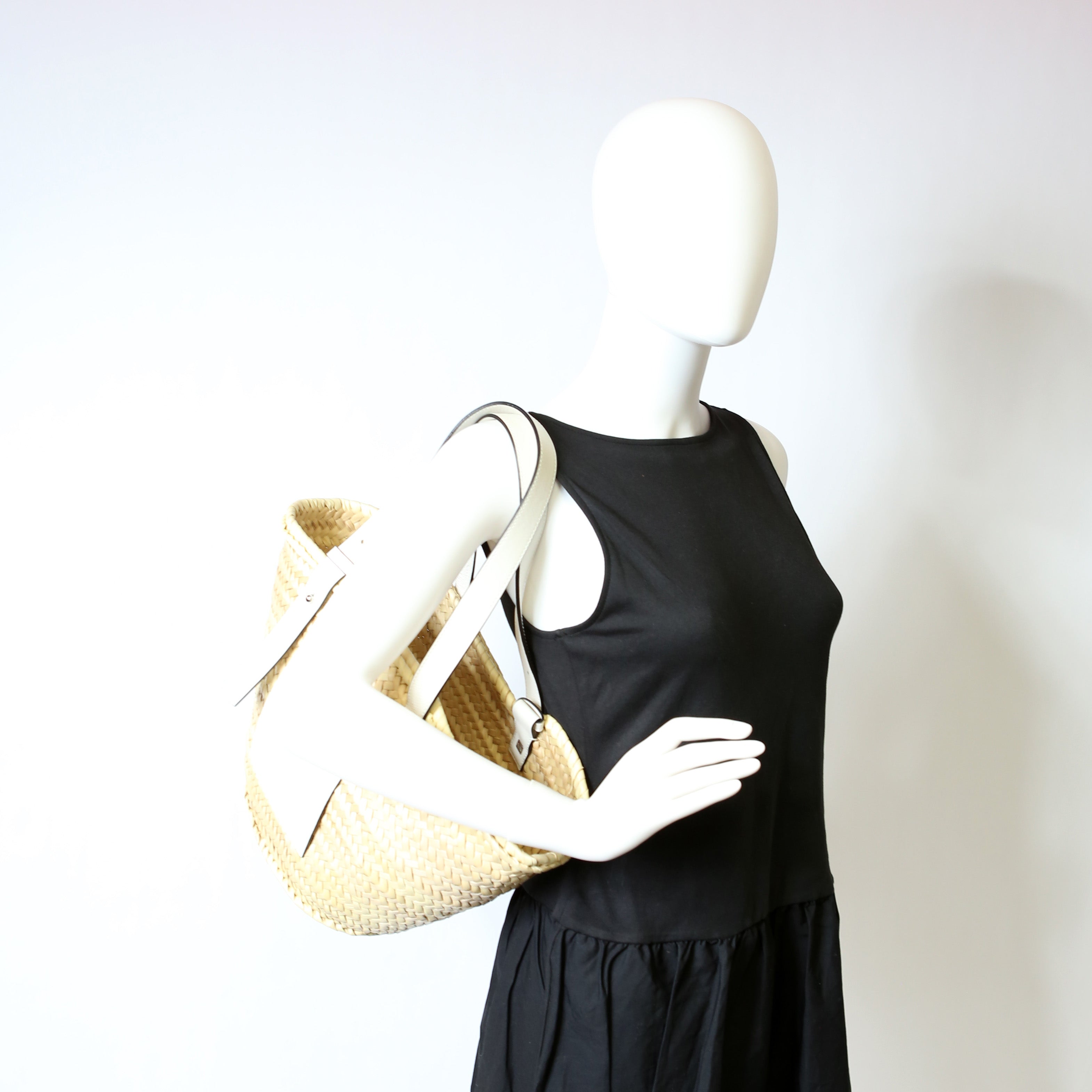 Raffia Basket Tote Small White