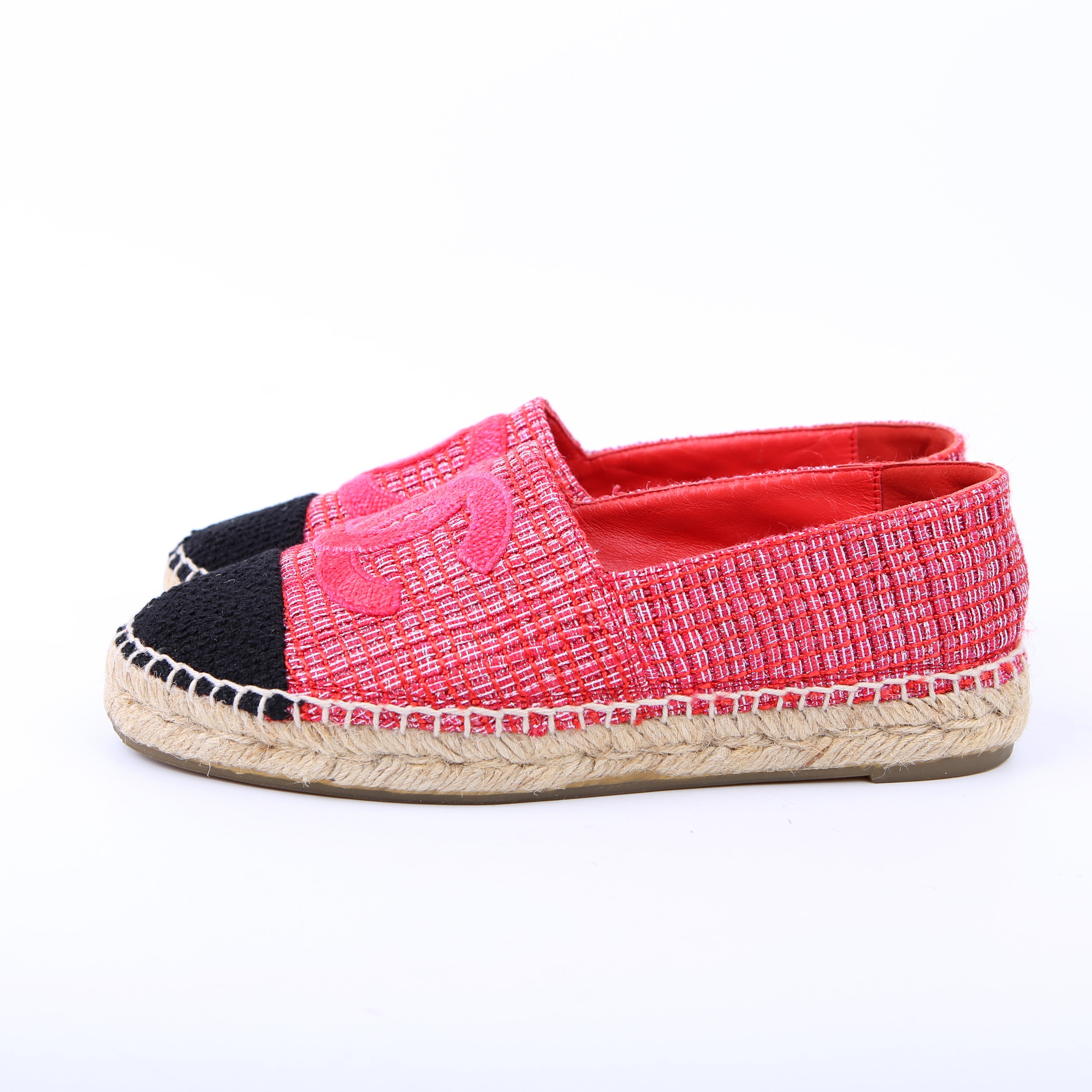 Tweed CC Espadrilles Size 36 Pink/Red
