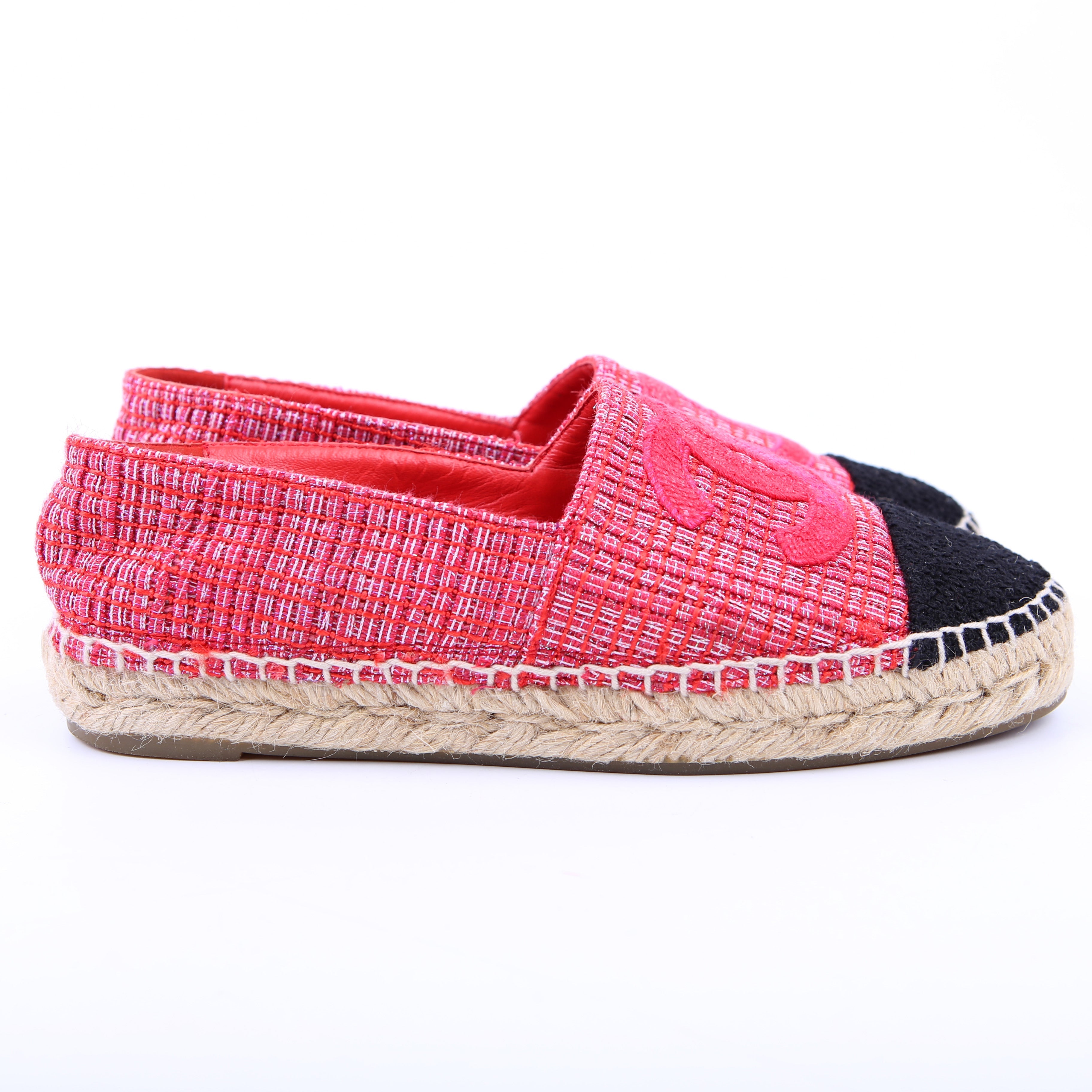 Tweed CC Espadrilles Size 36 Pink/Red