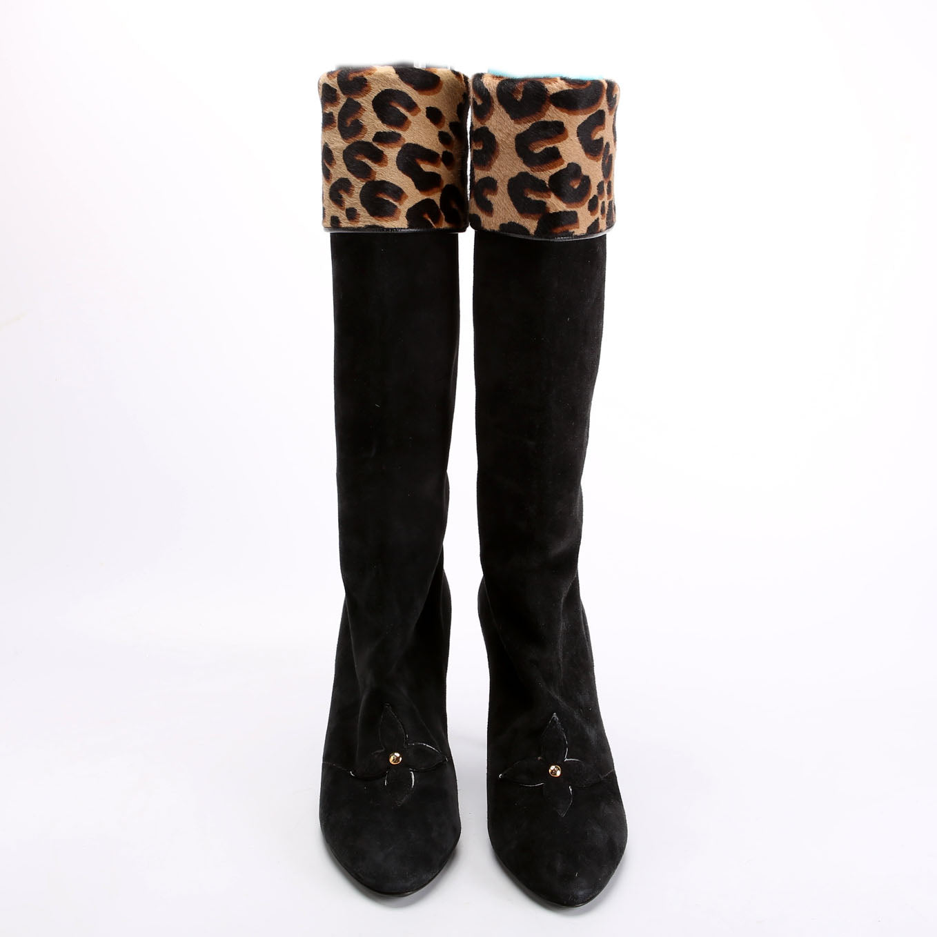 Suede Ponyhair Heel Boots Size 38 Leopard/Black