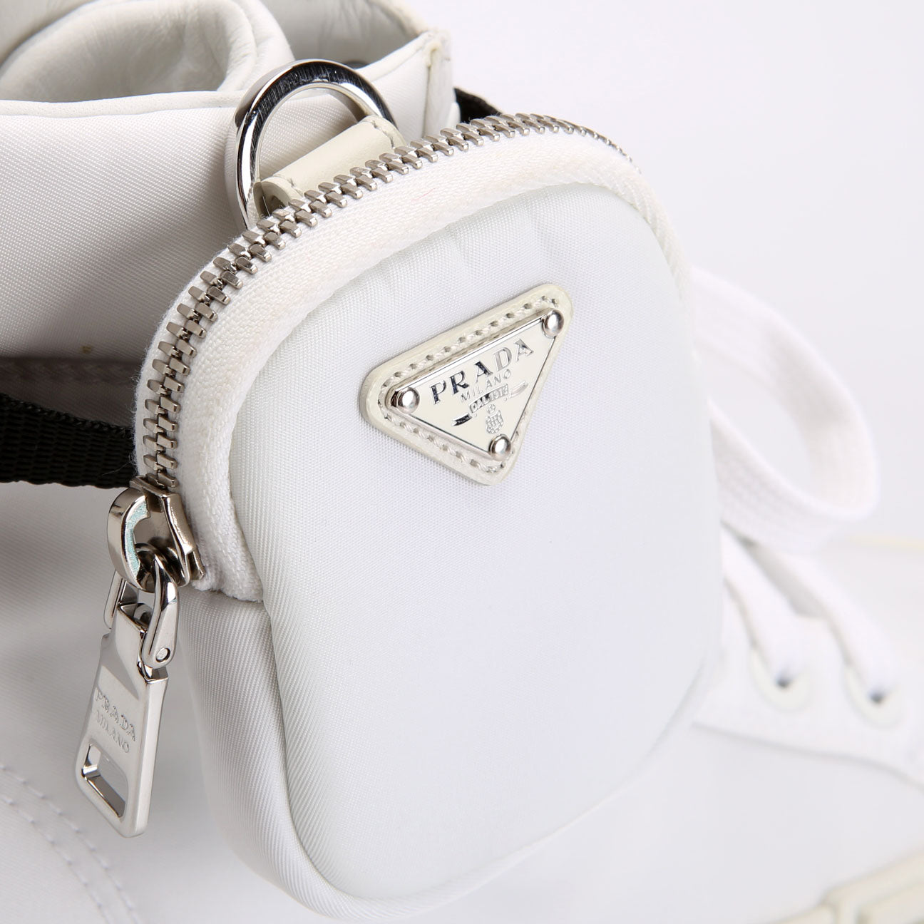 Prada Wheel Pouch Re-Nylon High Top Sneakers Size 38 White