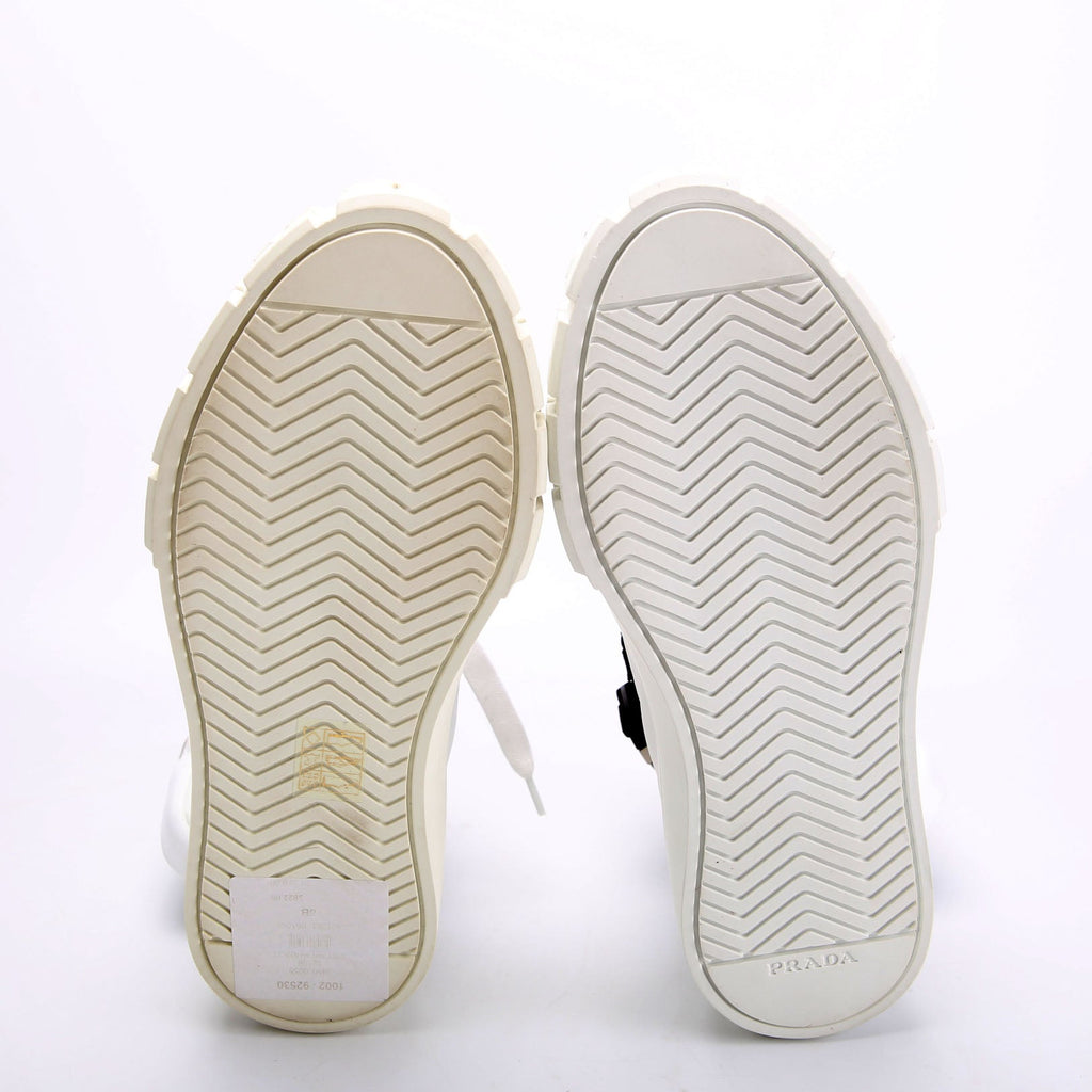Prada Wheel Pouch Re-Nylon High Top Sneakers Size 38 White