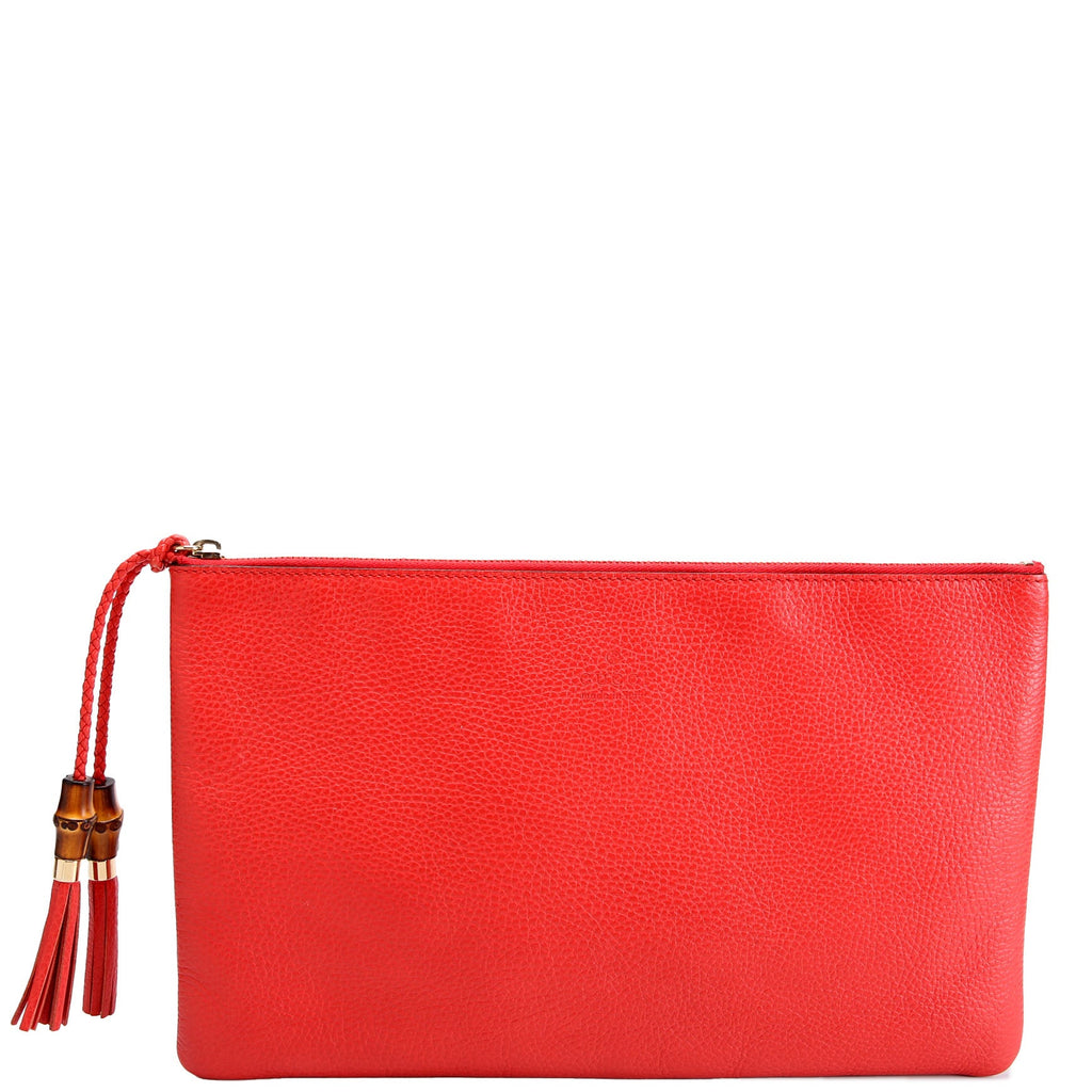 376858 Bamboo Tassel Zip Clutch Red