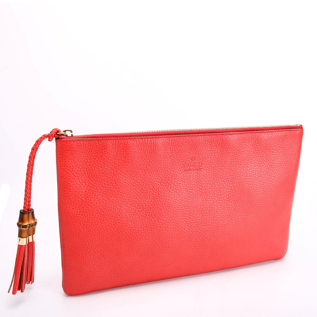 376858 Bamboo Tassel Zip Clutch Red