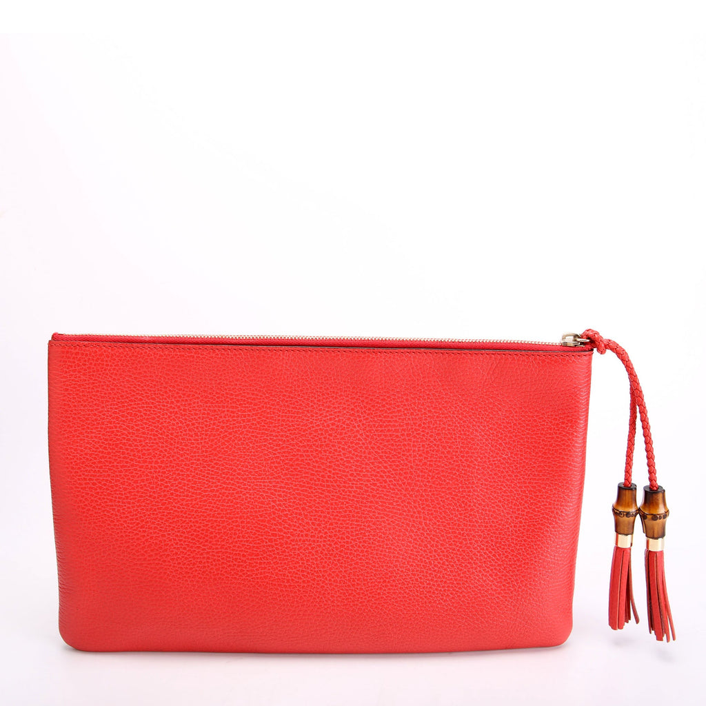 376858 Bamboo Tassel Zip Clutch Red