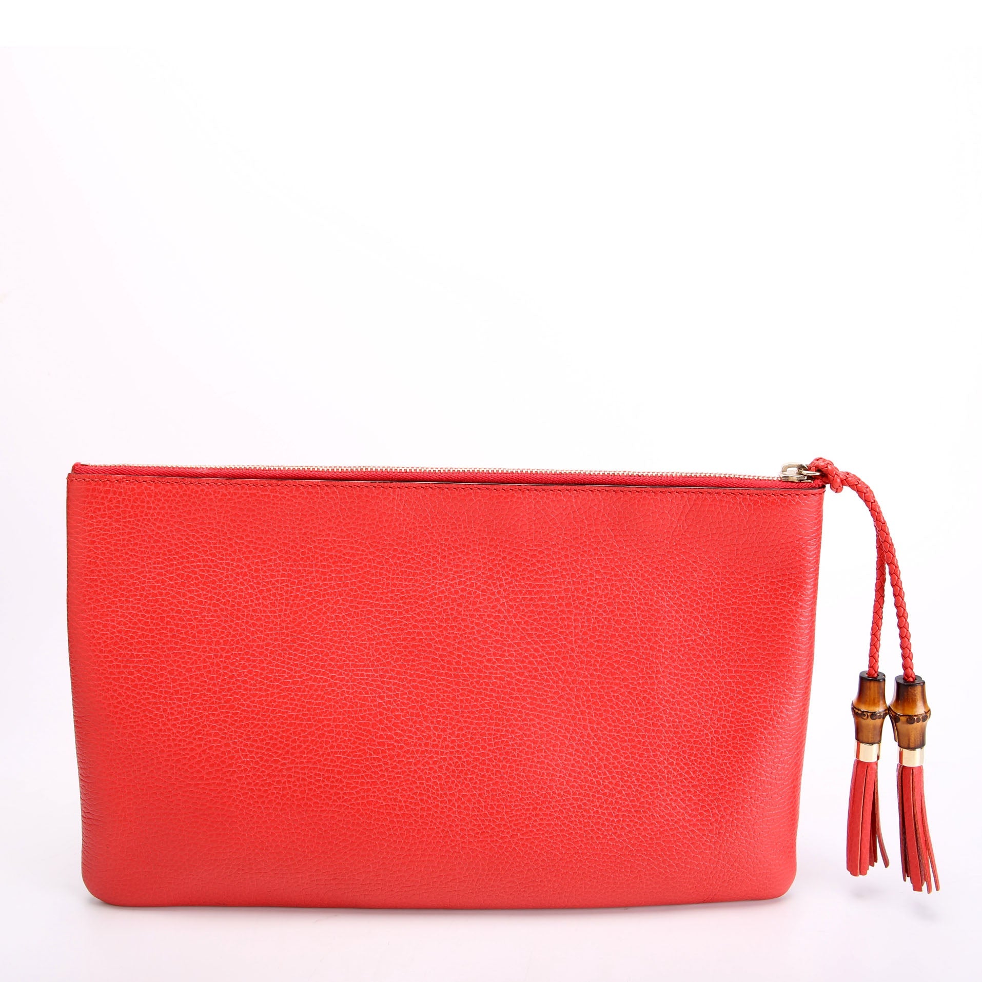 376858 Bamboo Tassel Zip Clutch Red