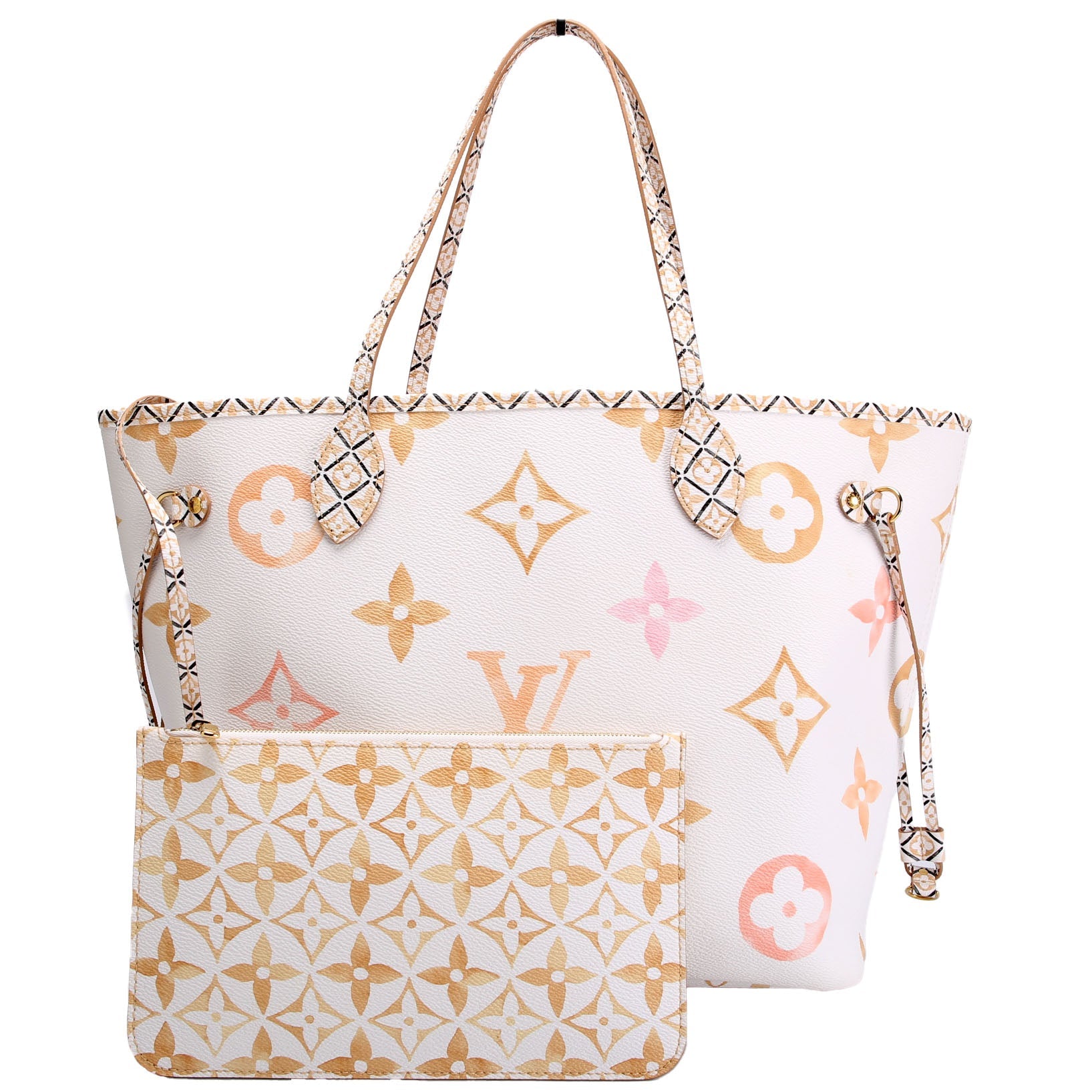 Neverfull With Wallet MM Watercolor BYTHEPOOL White/Tan
