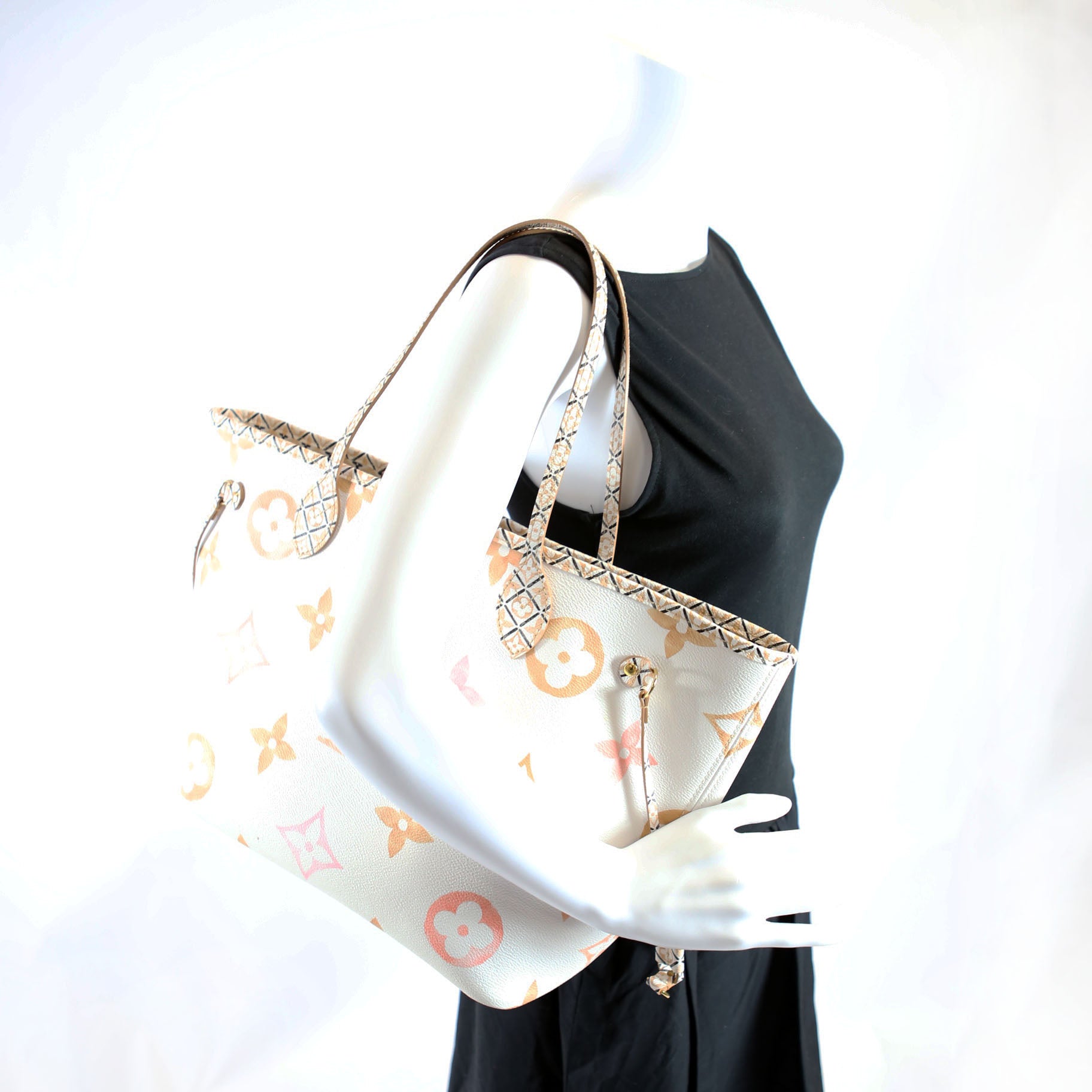 Neverfull With Wallet MM Watercolor BYTHEPOOL White/Tan