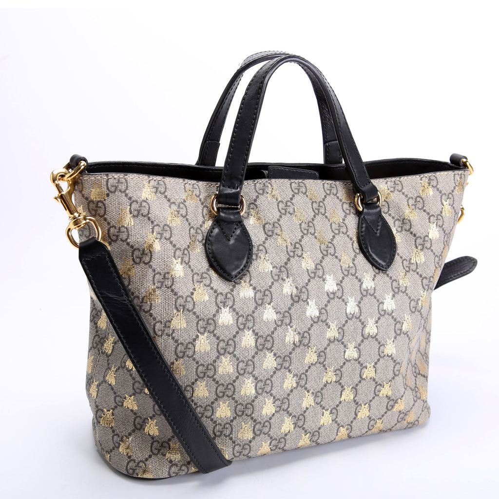 473887 GG Supreme Bee Small Tote Black/Beige