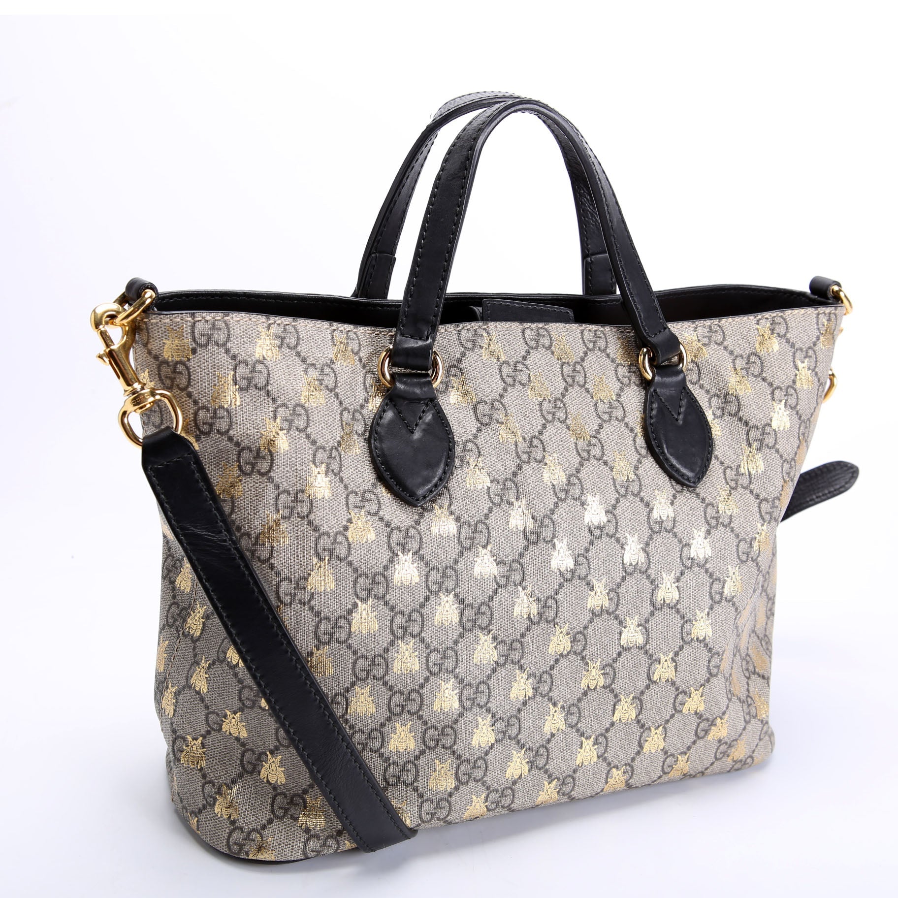 473887 GG Supreme Bee Small Tote Black/Beige