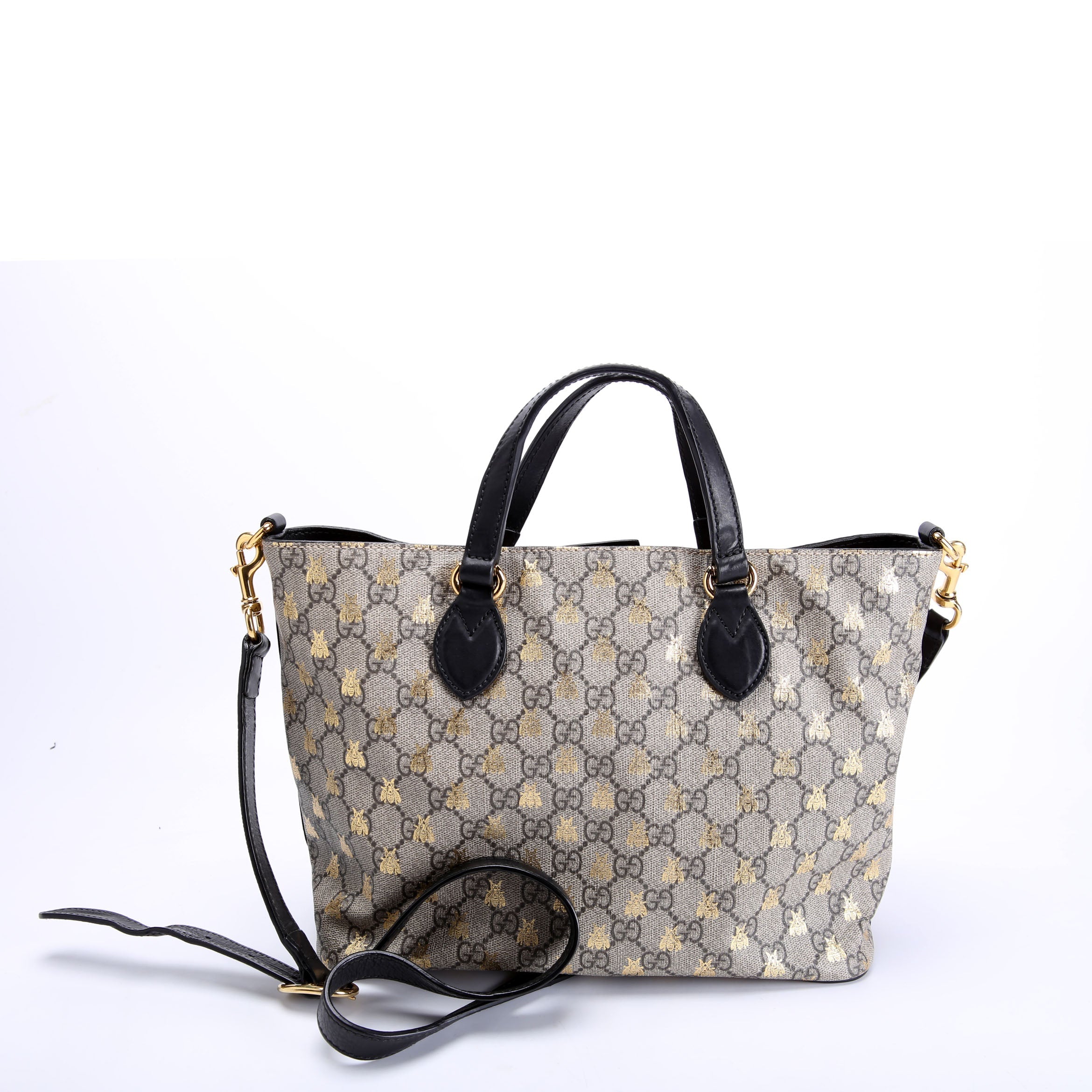473887 GG Supreme Bee Small Tote Black/Beige
