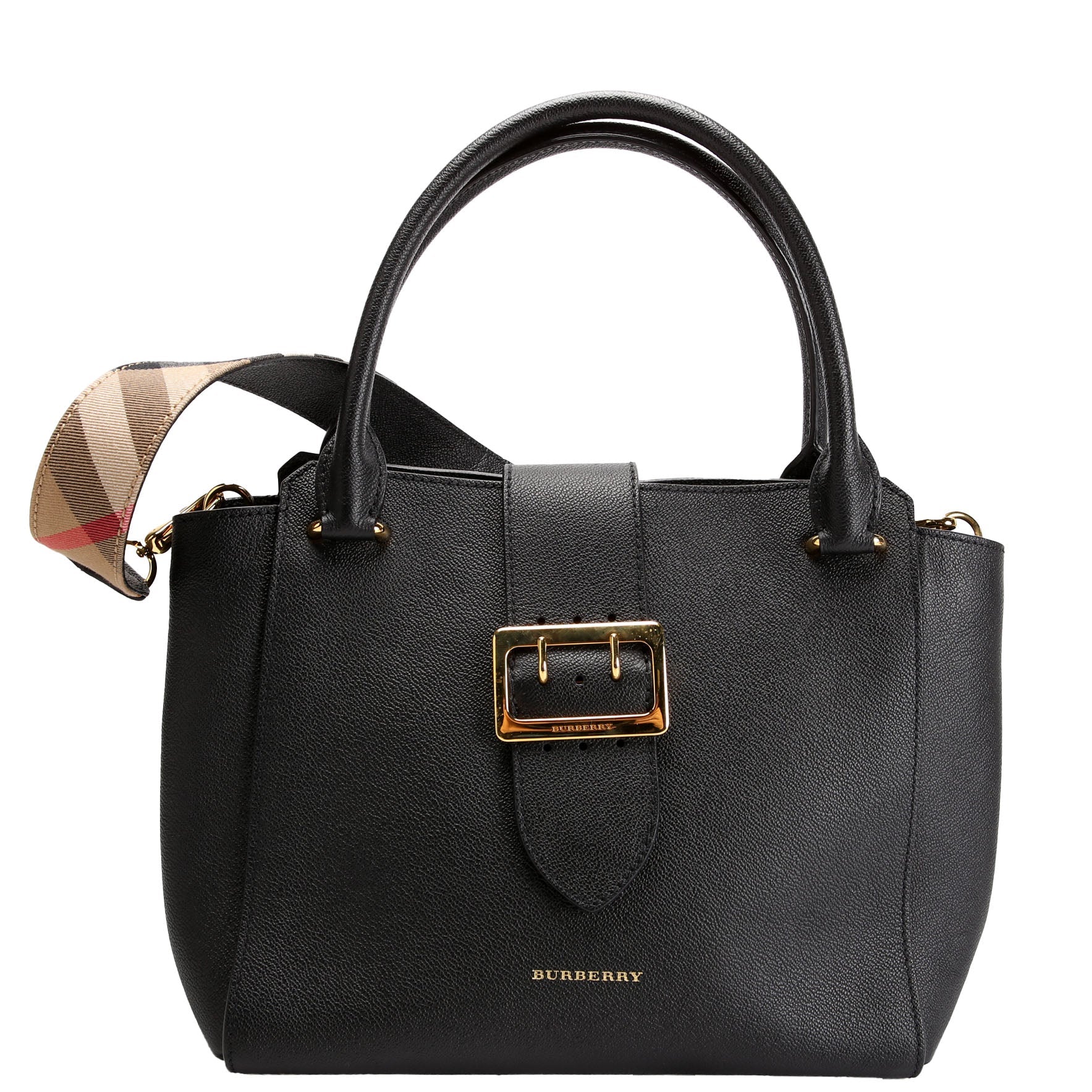 Grained Calfskin Buckle Tote Medium Black/Multicolor