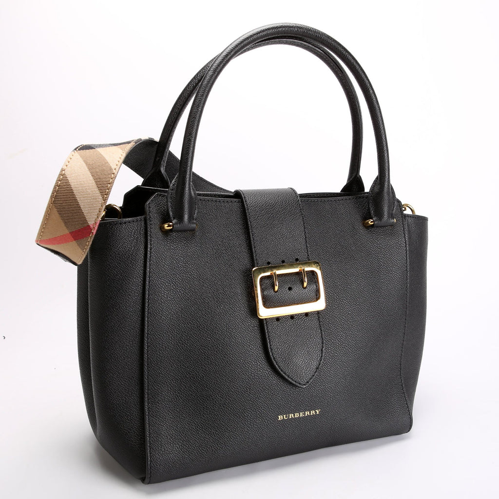 Grained Calfskin Buckle Tote Medium Black/Multicolor