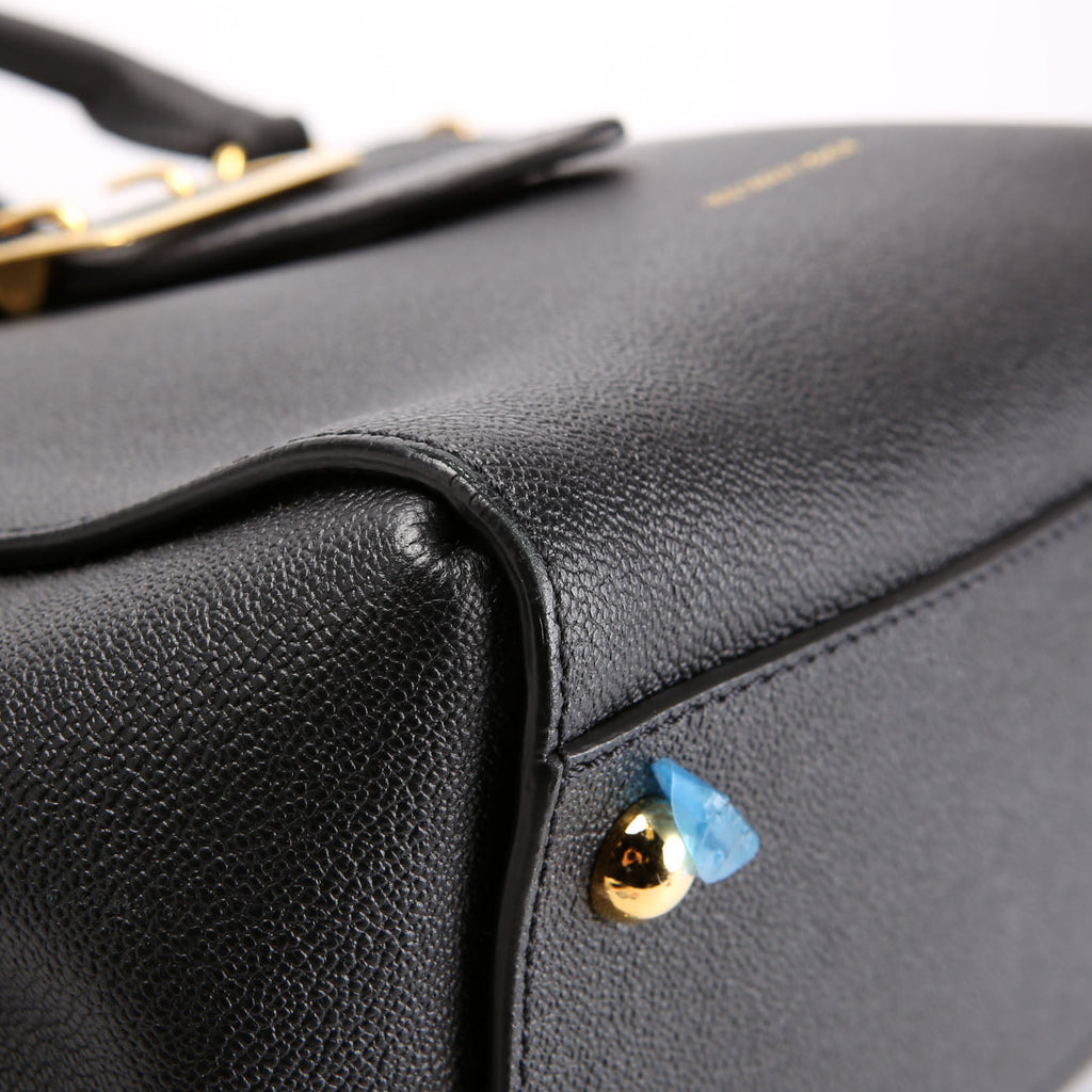 Grained Calfskin Buckle Tote Medium Black/Multicolor