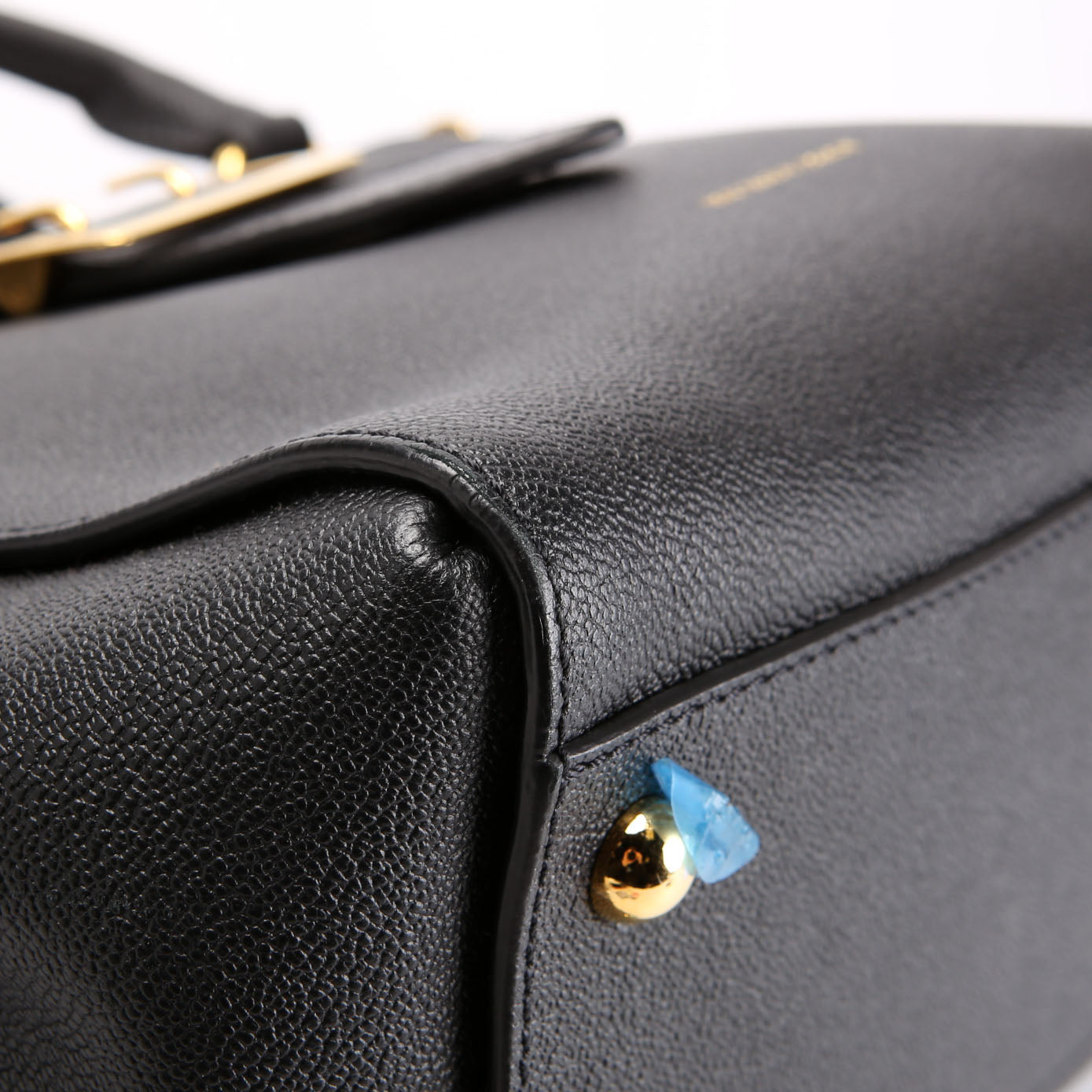Grained Calfskin Buckle Tote Medium Black/Multicolor