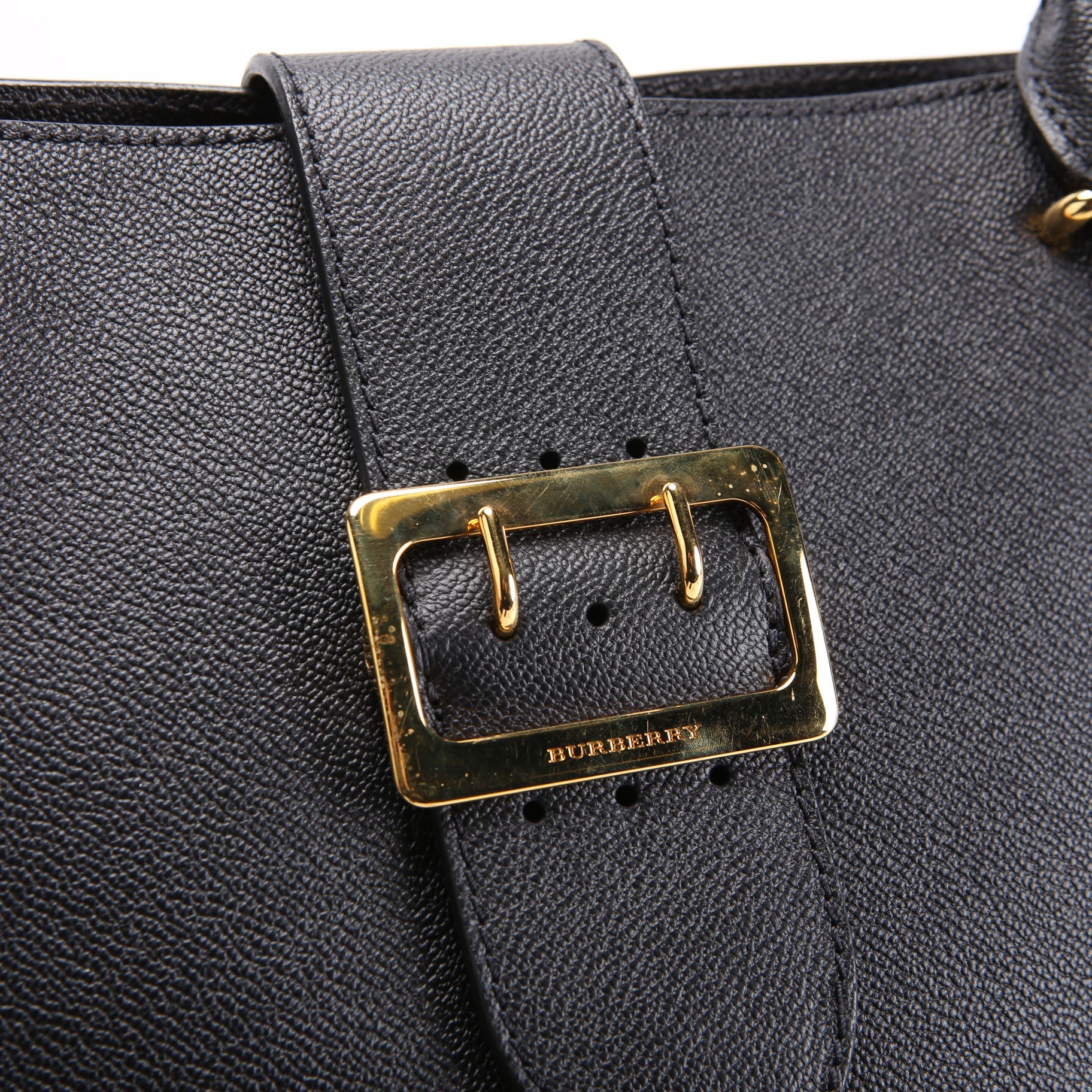 Grained Calfskin Buckle Tote Medium Black/Multicolor