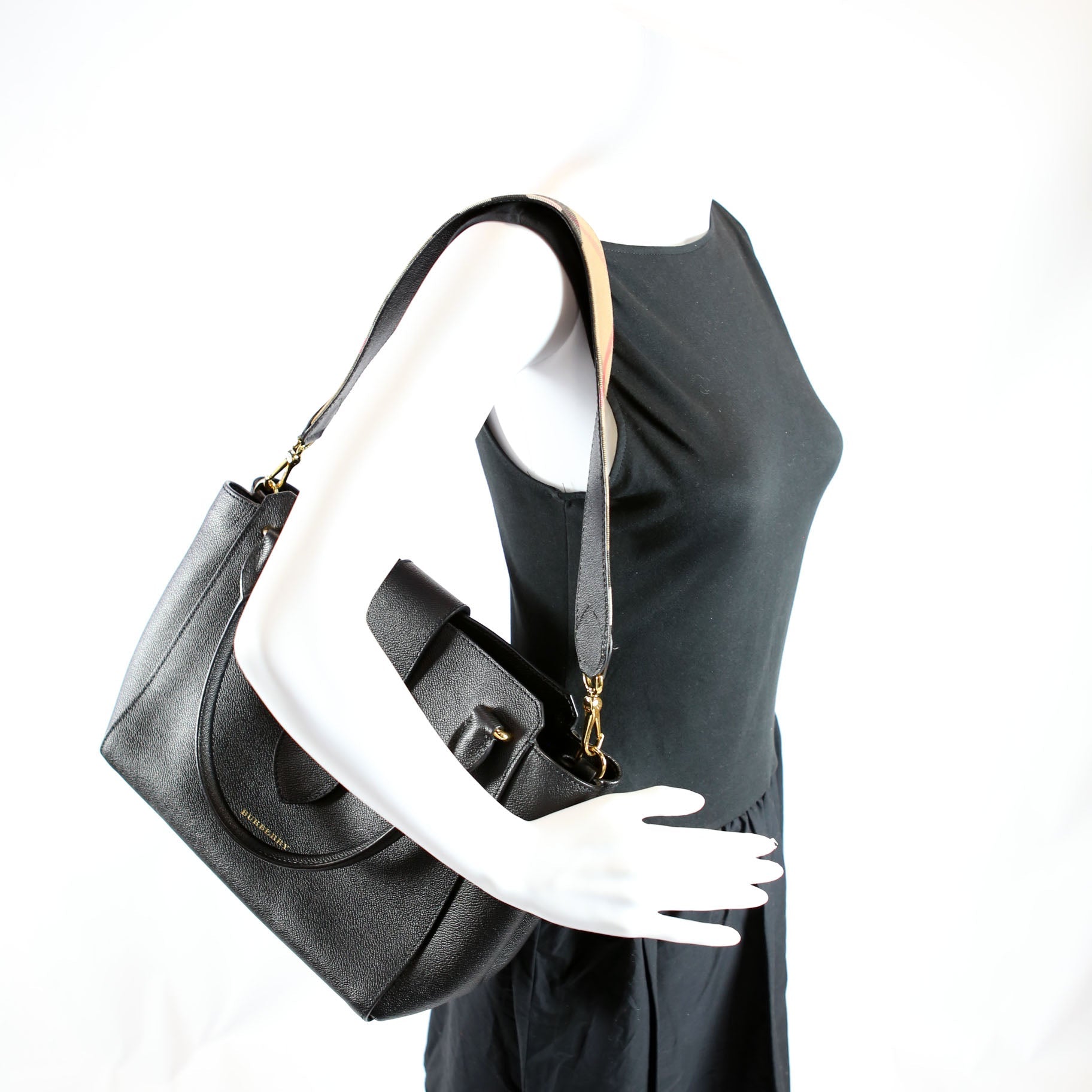 Grained Calfskin Buckle Tote Medium Black/Multicolor