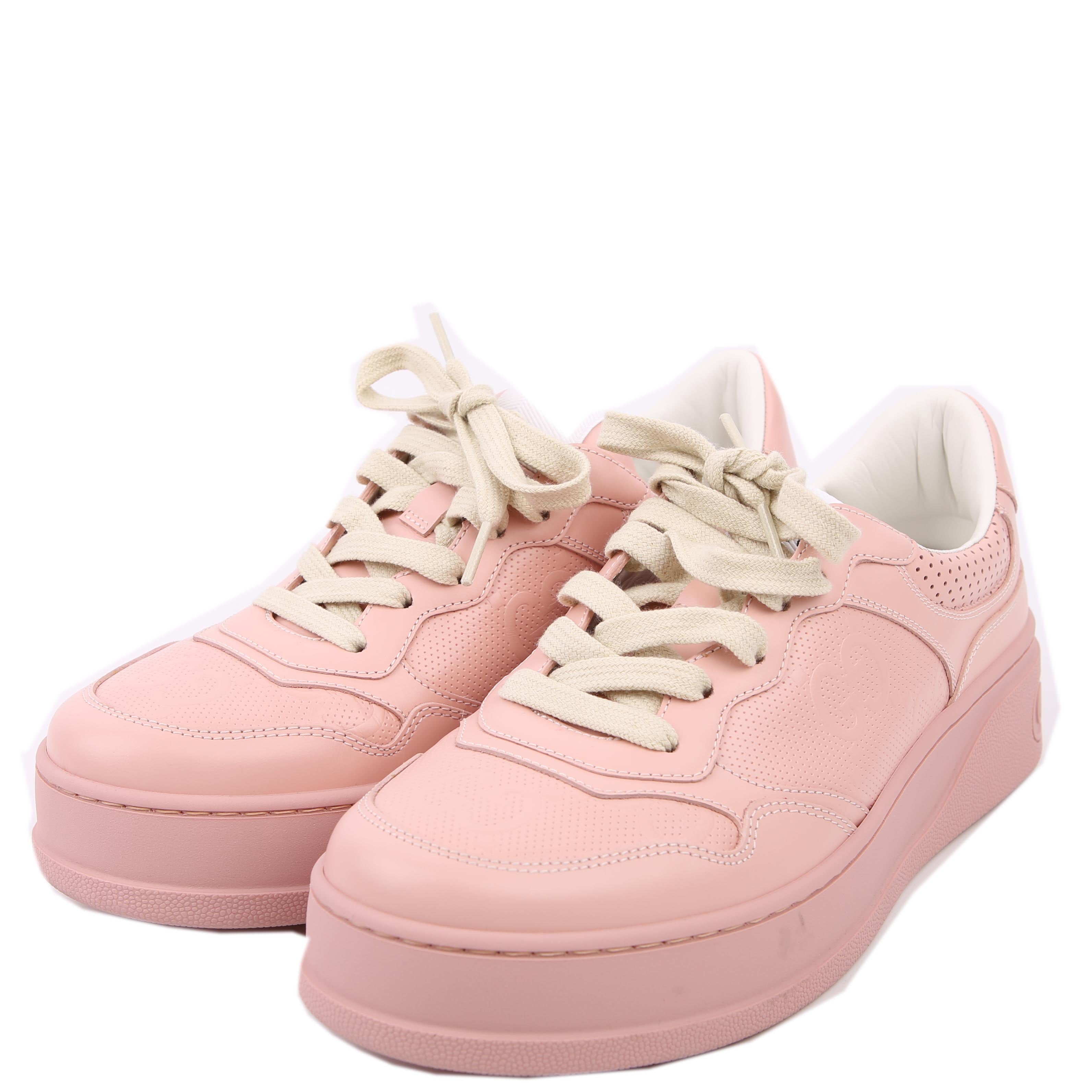 Gucci GG Embossed Leather Sneakers Size 40.5 Pink