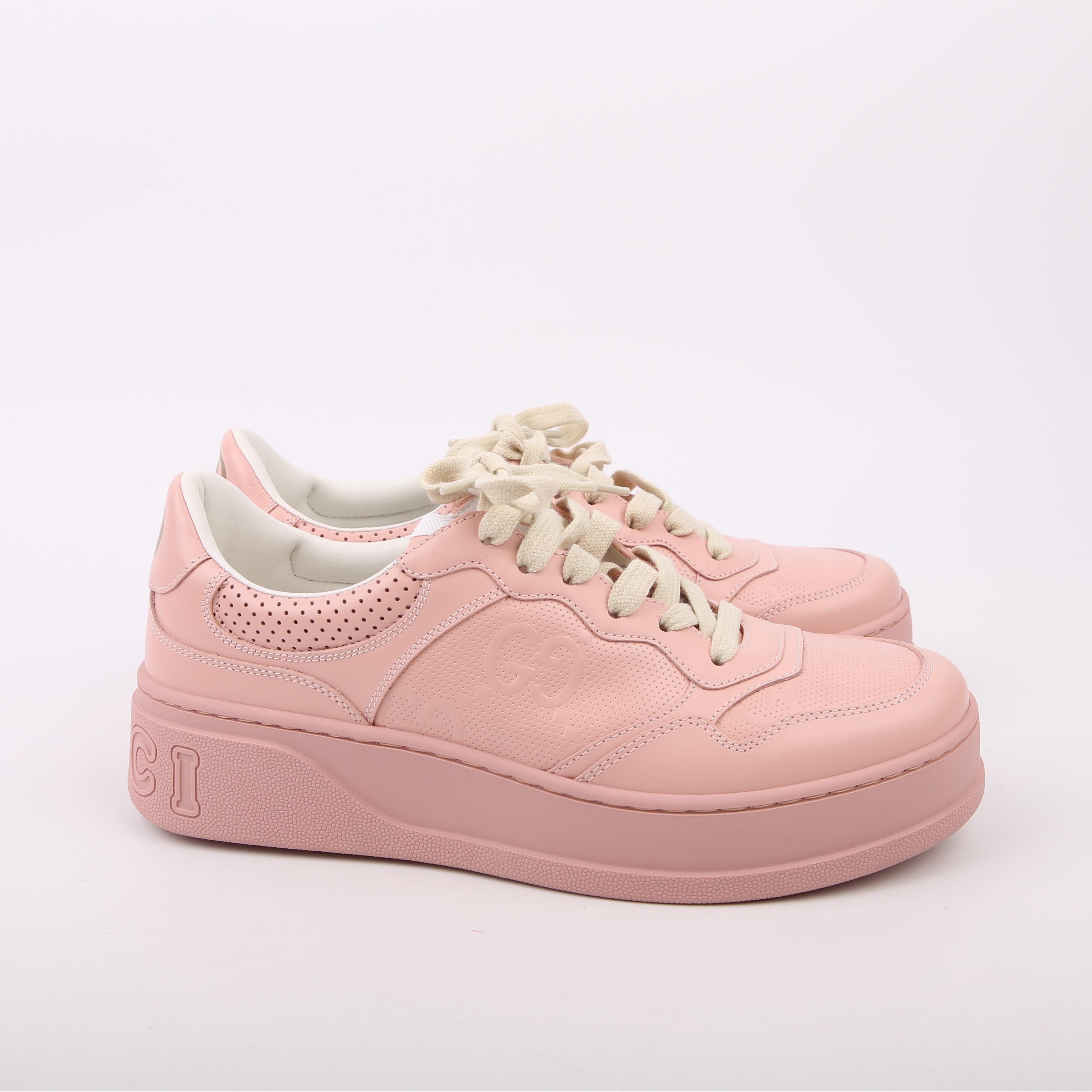Gucci GG Embossed Leather Sneakers Size 40.5 Pink
