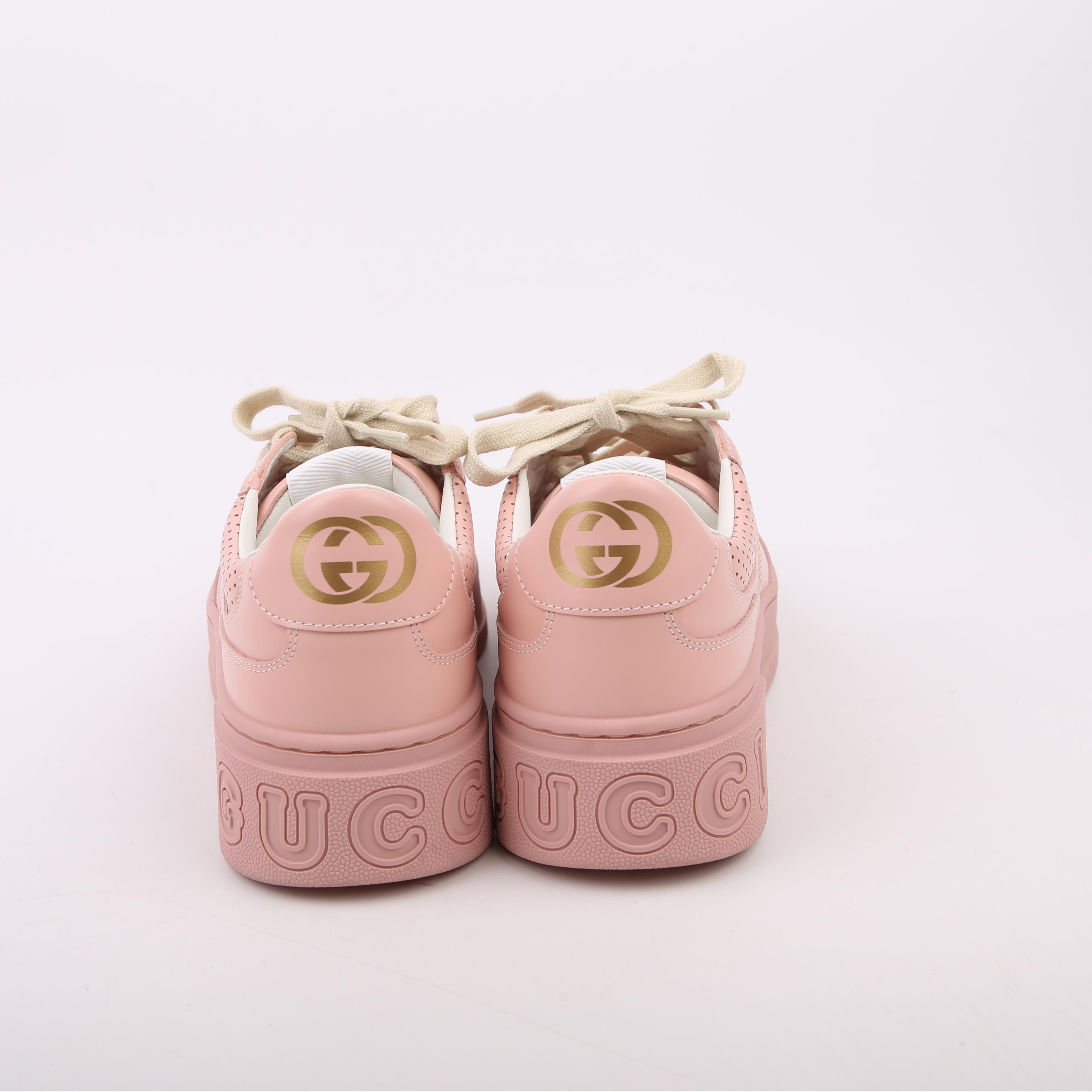 Gucci GG Embossed Leather Sneakers Size 40.5 Pink