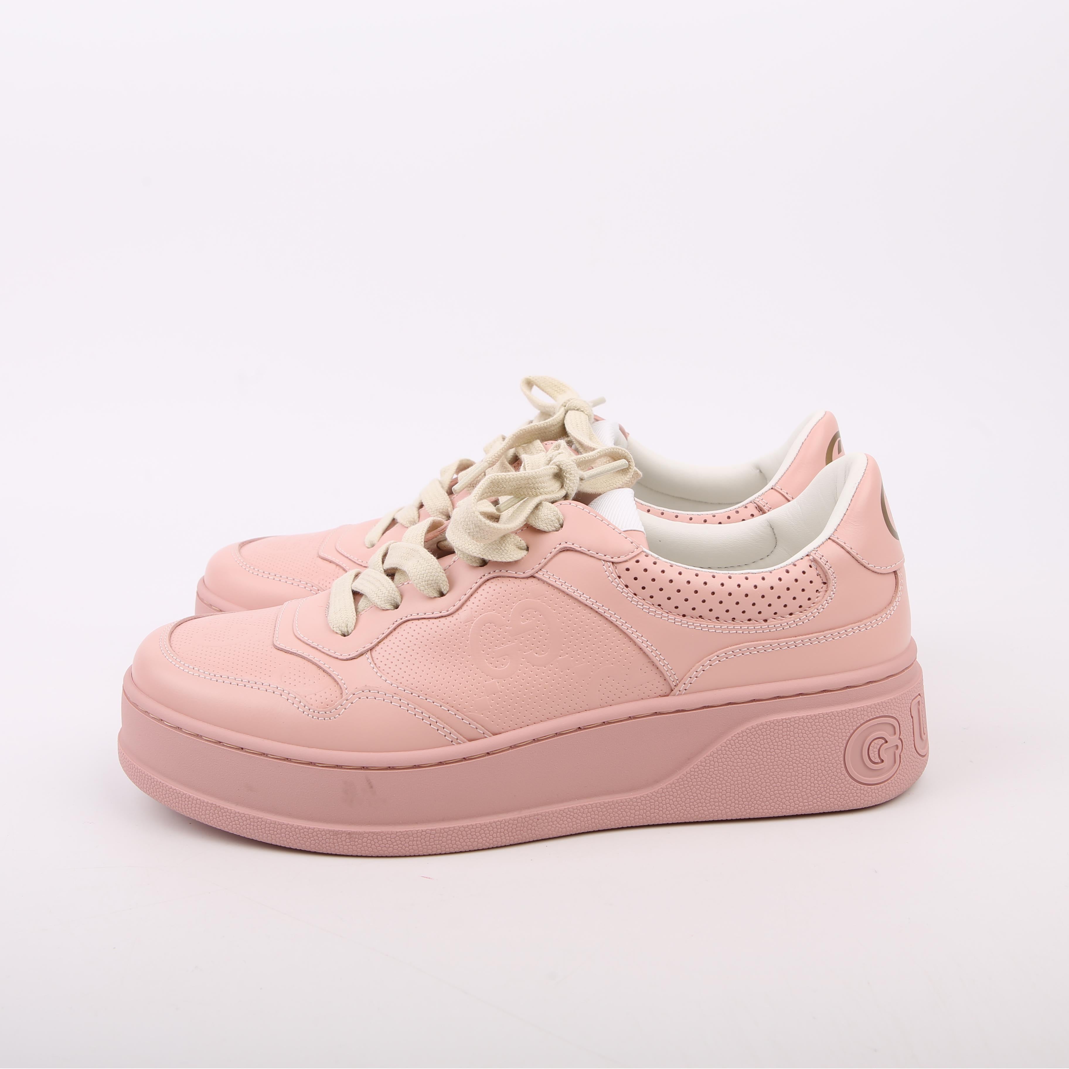 Gucci GG Embossed Leather Sneakers Size 40.5 Pink