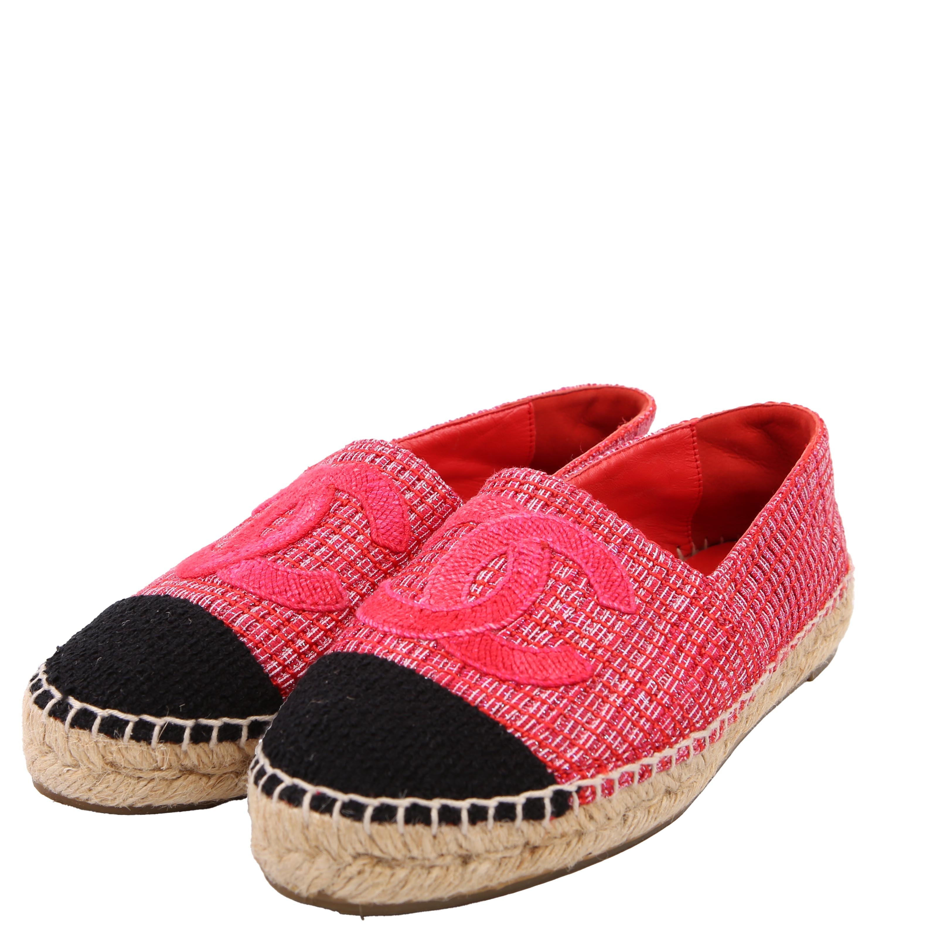 Tweed CC Espadrilles Size 36 Pink/Red
