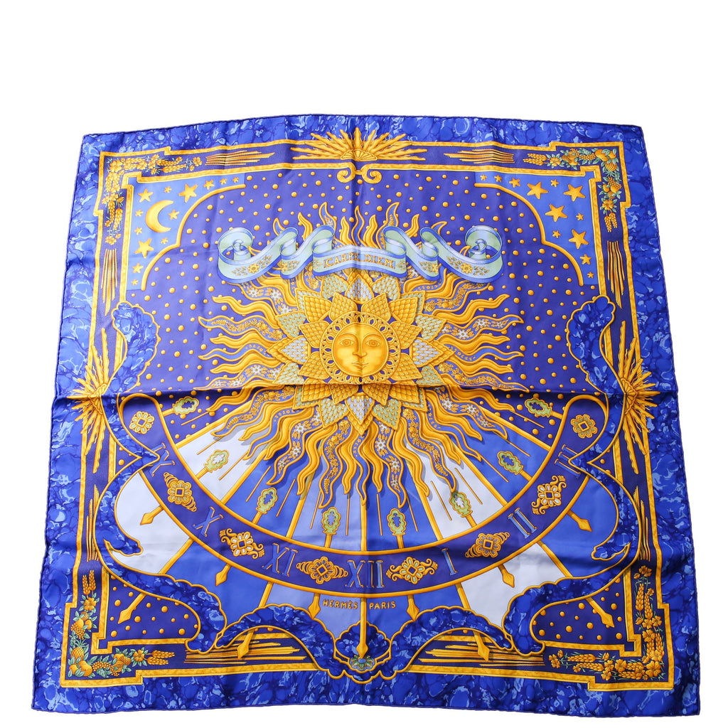 Carpe Diem Silk Scarf Blue/Gold