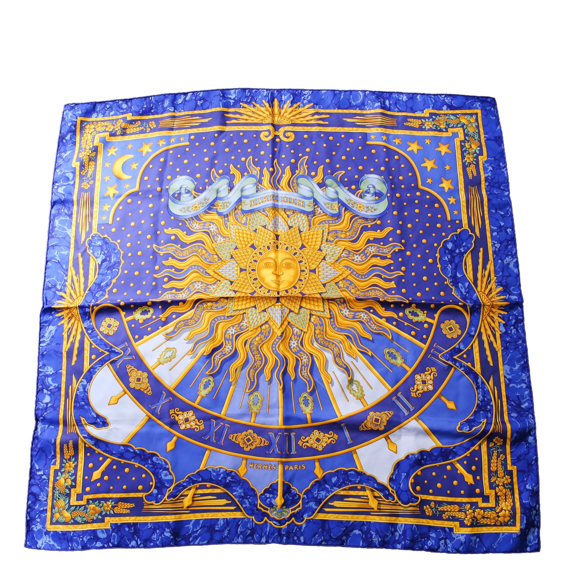 Carpe Diem Silk Scarf Blue/Gold