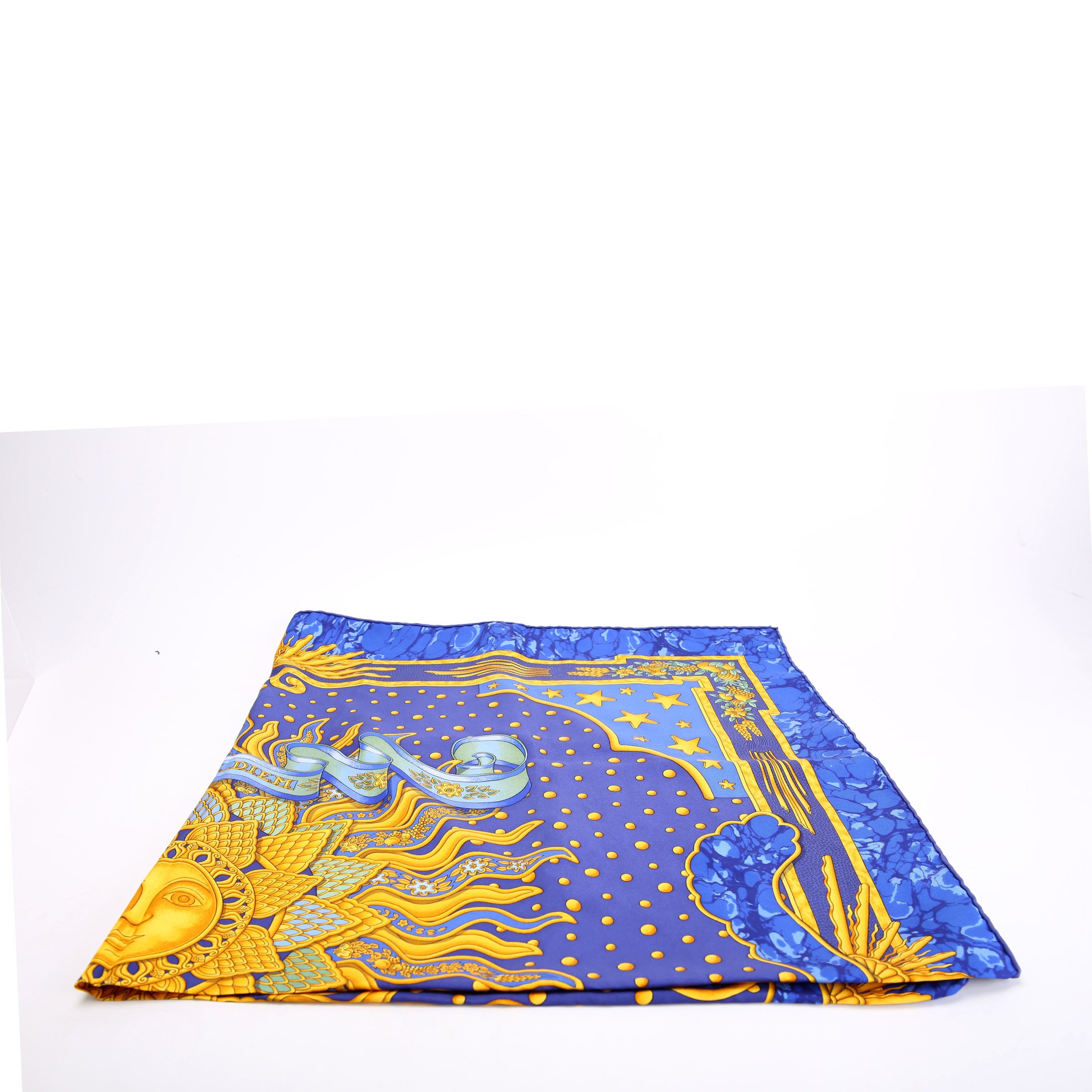 Carpe Diem Silk Scarf Blue/Gold