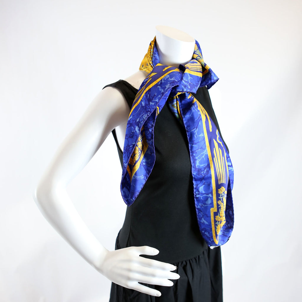 Carpe Diem Silk Scarf Blue/Gold