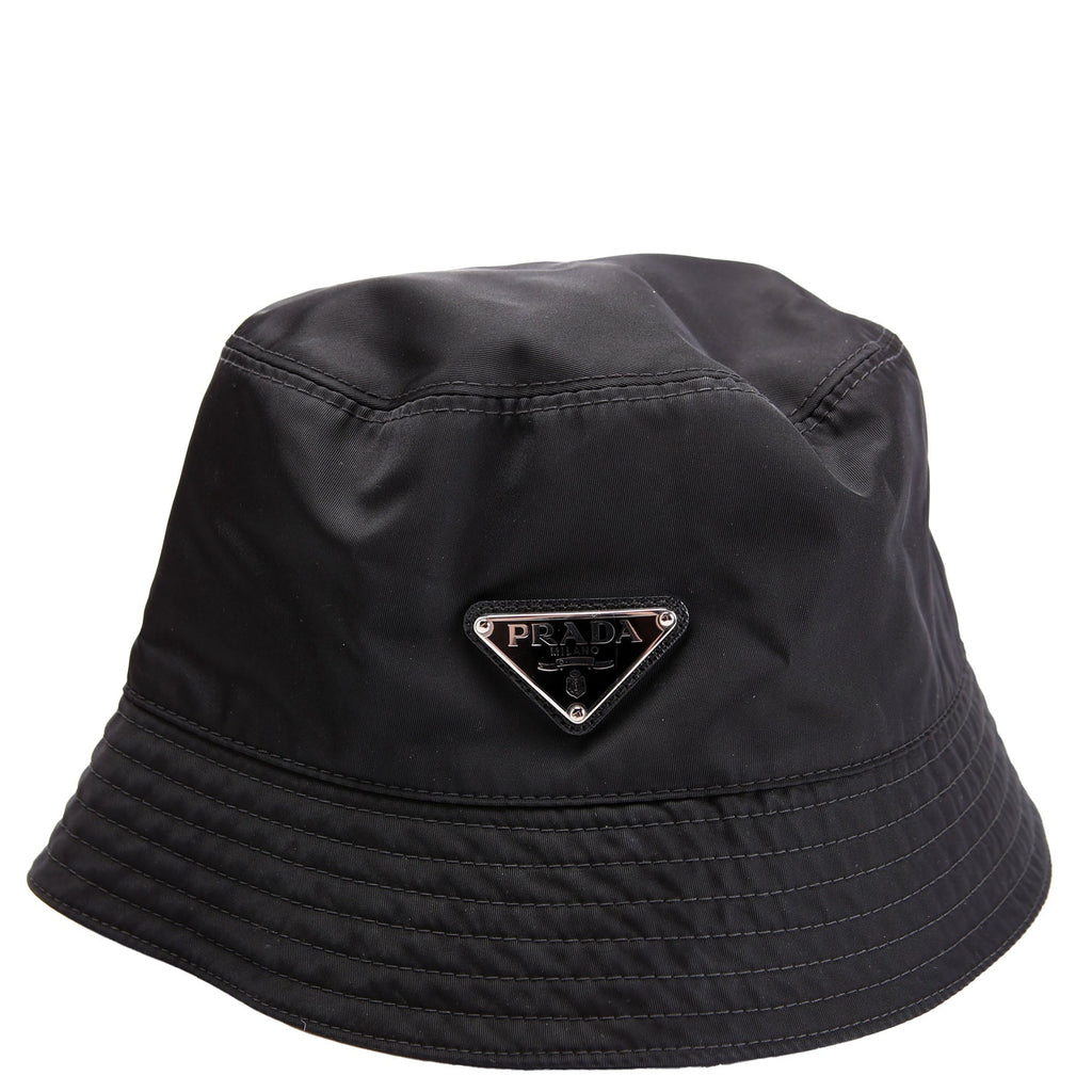 Prada 1HC137 Re-Nylon Triangle Logo Bucket Hat Size Medium Black