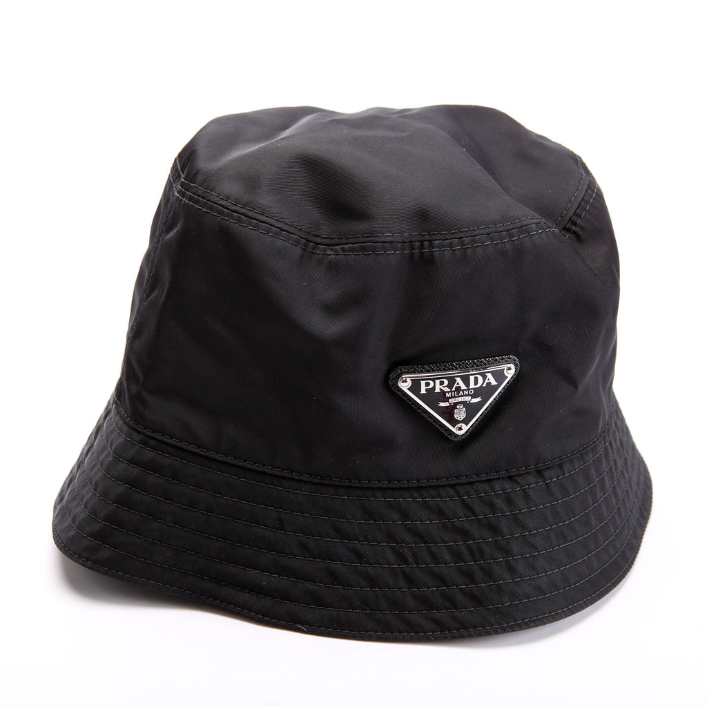 Prada 1HC137 Re-Nylon Triangle Logo Bucket Hat Size Medium Black
