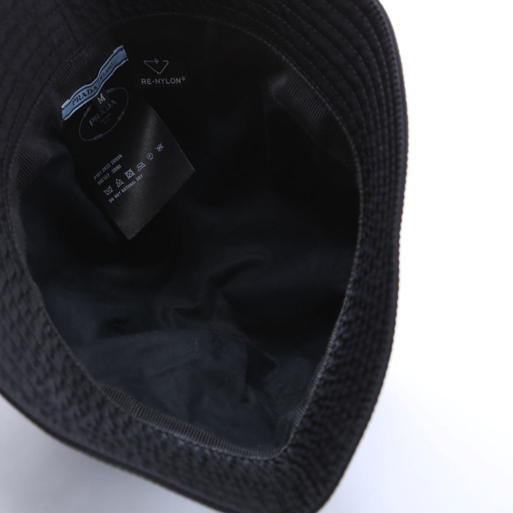 Prada 1HC137 Re-Nylon Triangle Logo Bucket Hat Size Medium Black