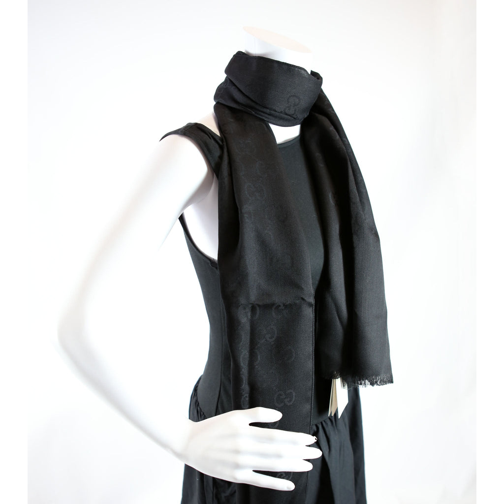 165904 GG Jacquard Knit Scarf Black