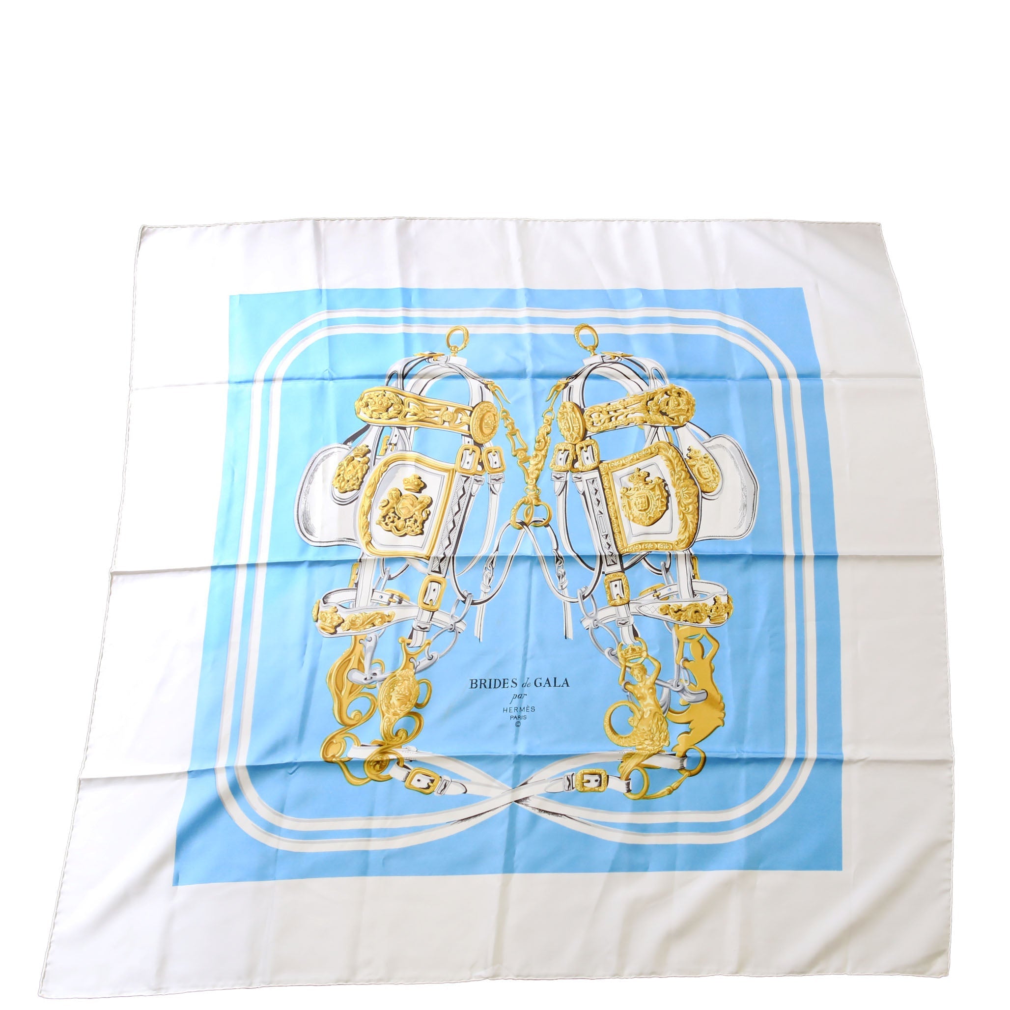 Hermes Brides De Gala 90 Silk Scarf Blue/White