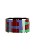 Hermes Printed Enamel Bangle Extra Wide Bracelet Silver/Multicolor