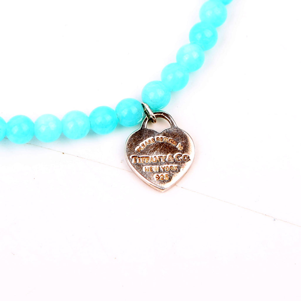 Heart Tag Amazonite 4MM Beaded Bracelet 925 Blue/Silver