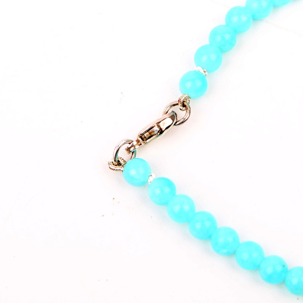 Heart Tag Amazonite 4MM Beaded Bracelet 925 Blue/Silver