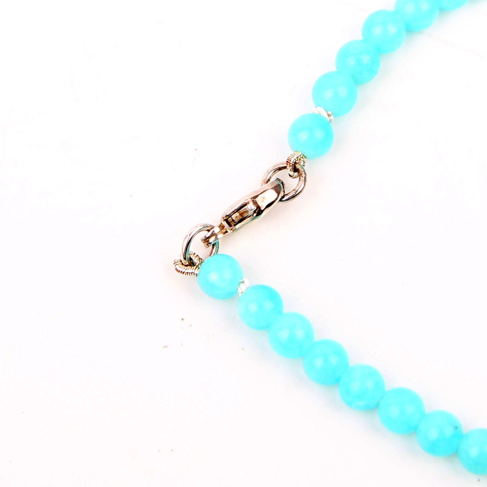 Heart Tag Amazonite 4MM Beaded Bracelet 925 Blue/Silver
