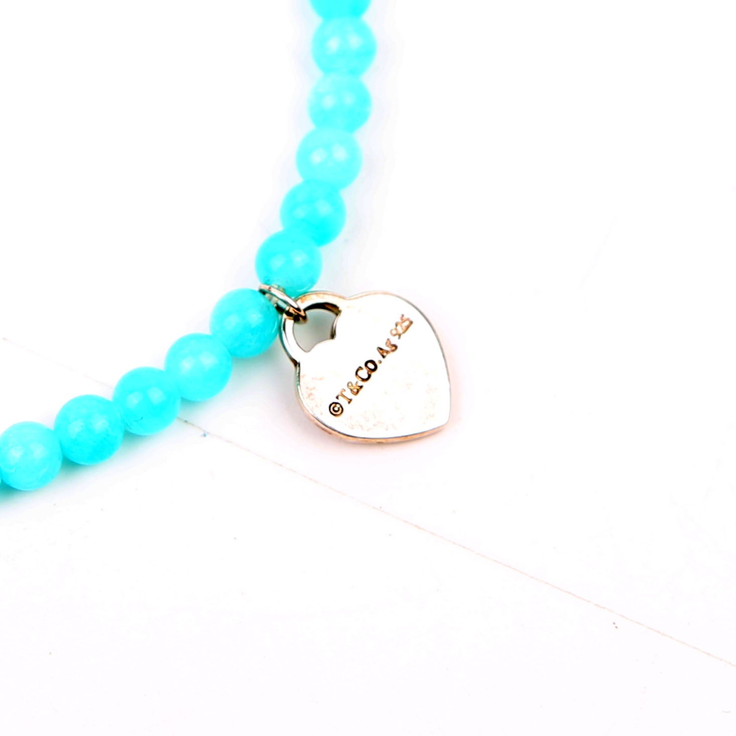Heart Tag Amazonite 4MM Beaded Bracelet 925 Blue/Silver