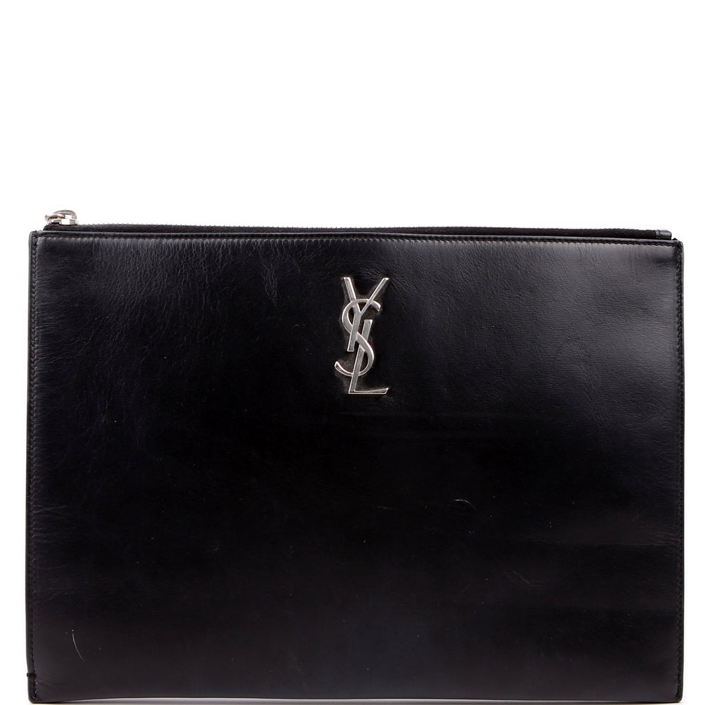 SAINT LAURENT Cassandre Smooth Leather Zippered Pouch Black