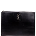SAINT LAURENT Cassandre Smooth Leather Zippered Pouch Black