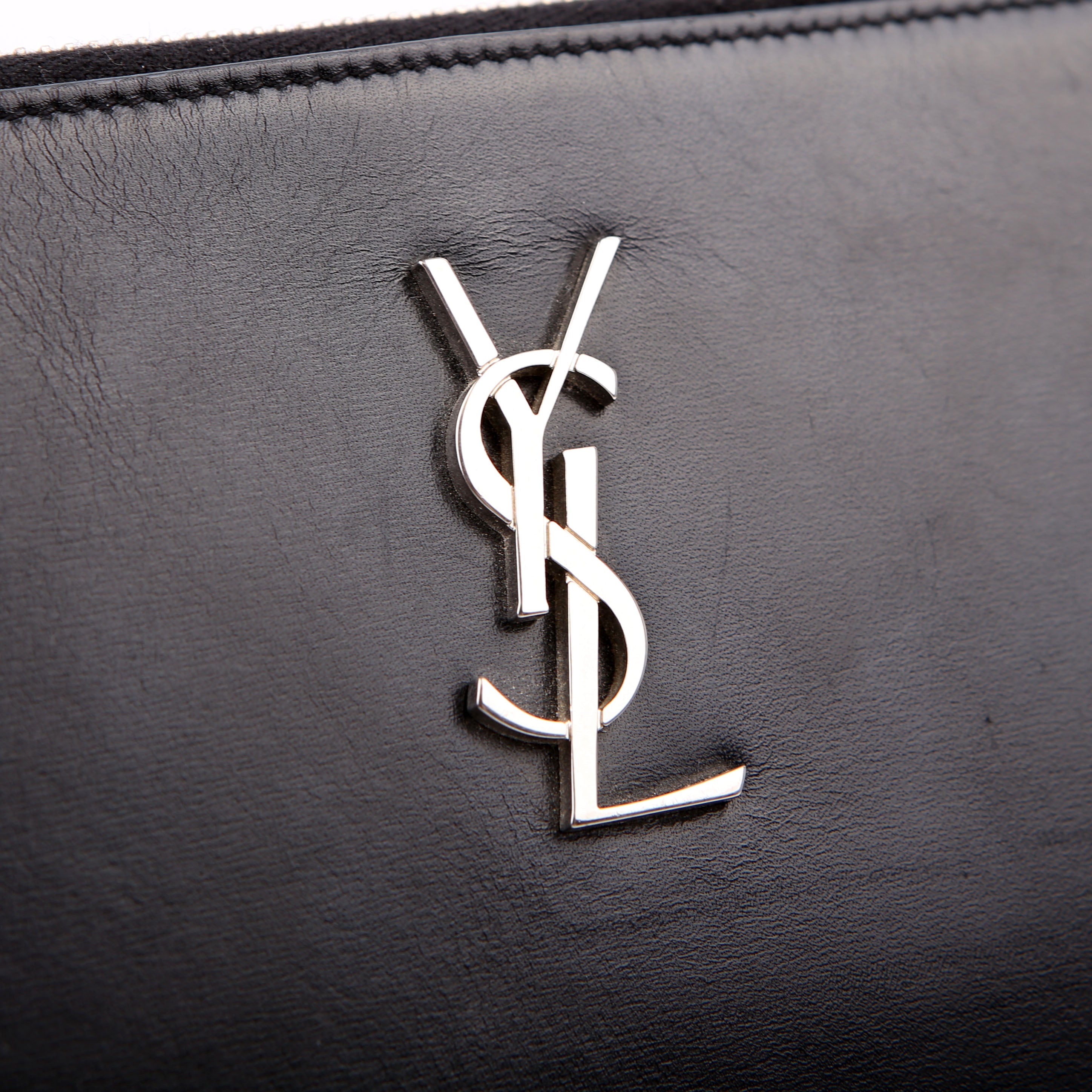 SAINT LAURENT Cassandre Smooth Leather Zippered Pouch Black
