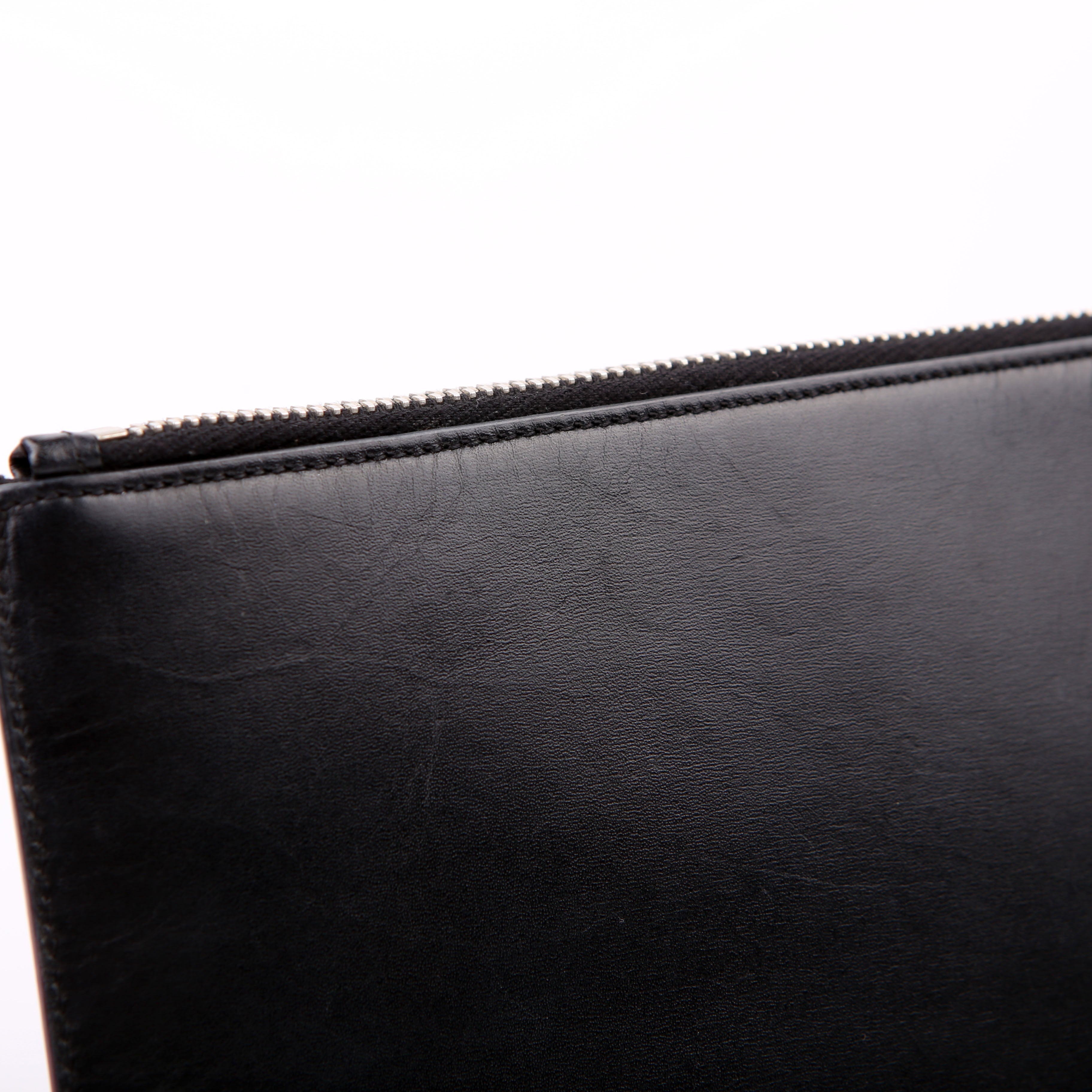 SAINT LAURENT Cassandre Smooth Leather Zippered Pouch Black