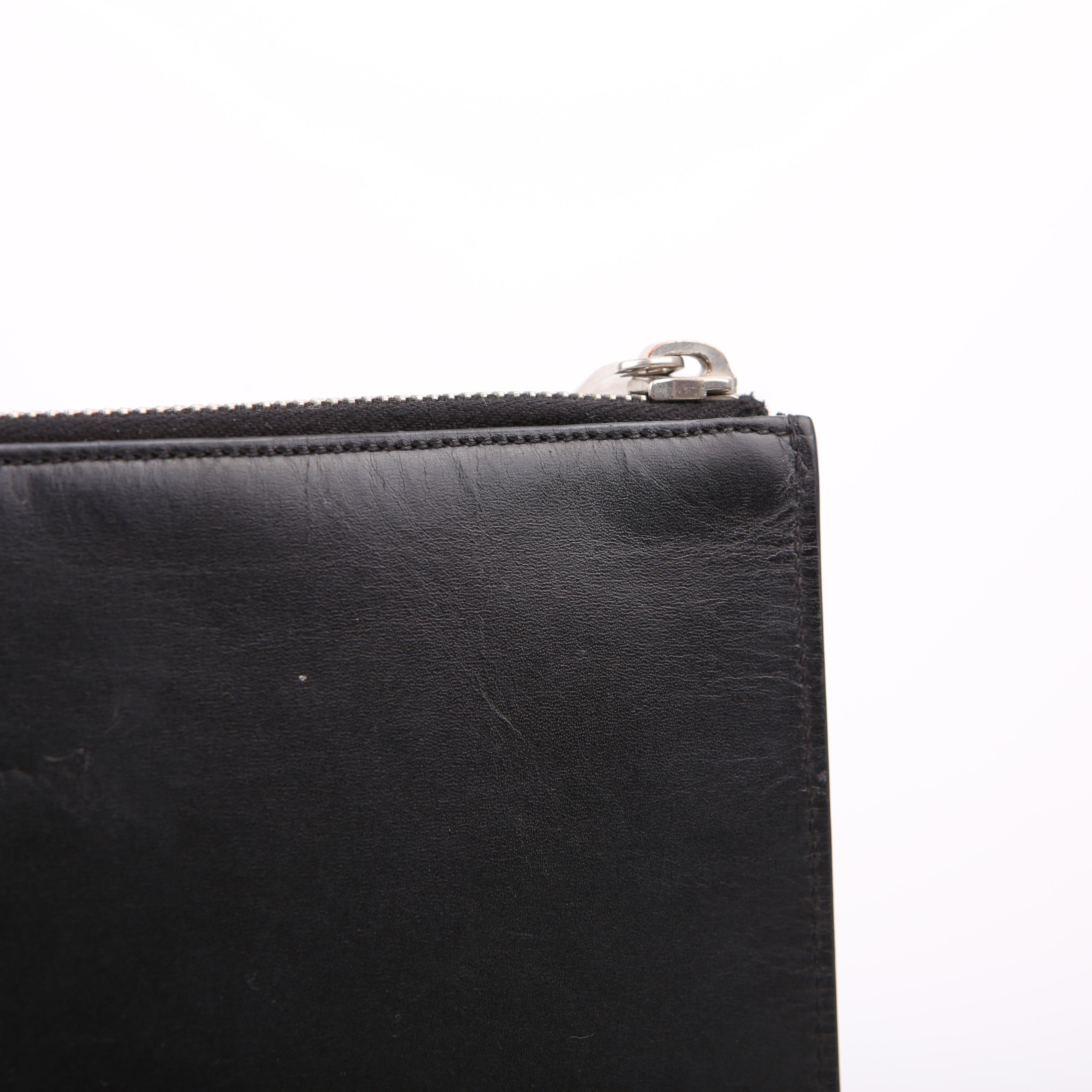 SAINT LAURENT Cassandre Smooth Leather Zippered Pouch Black